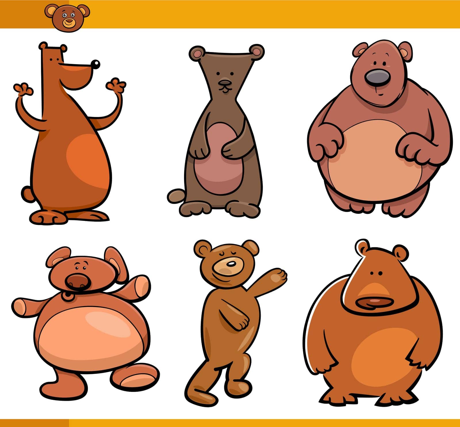 cartoon funny bears animal comic characters set by izakowski