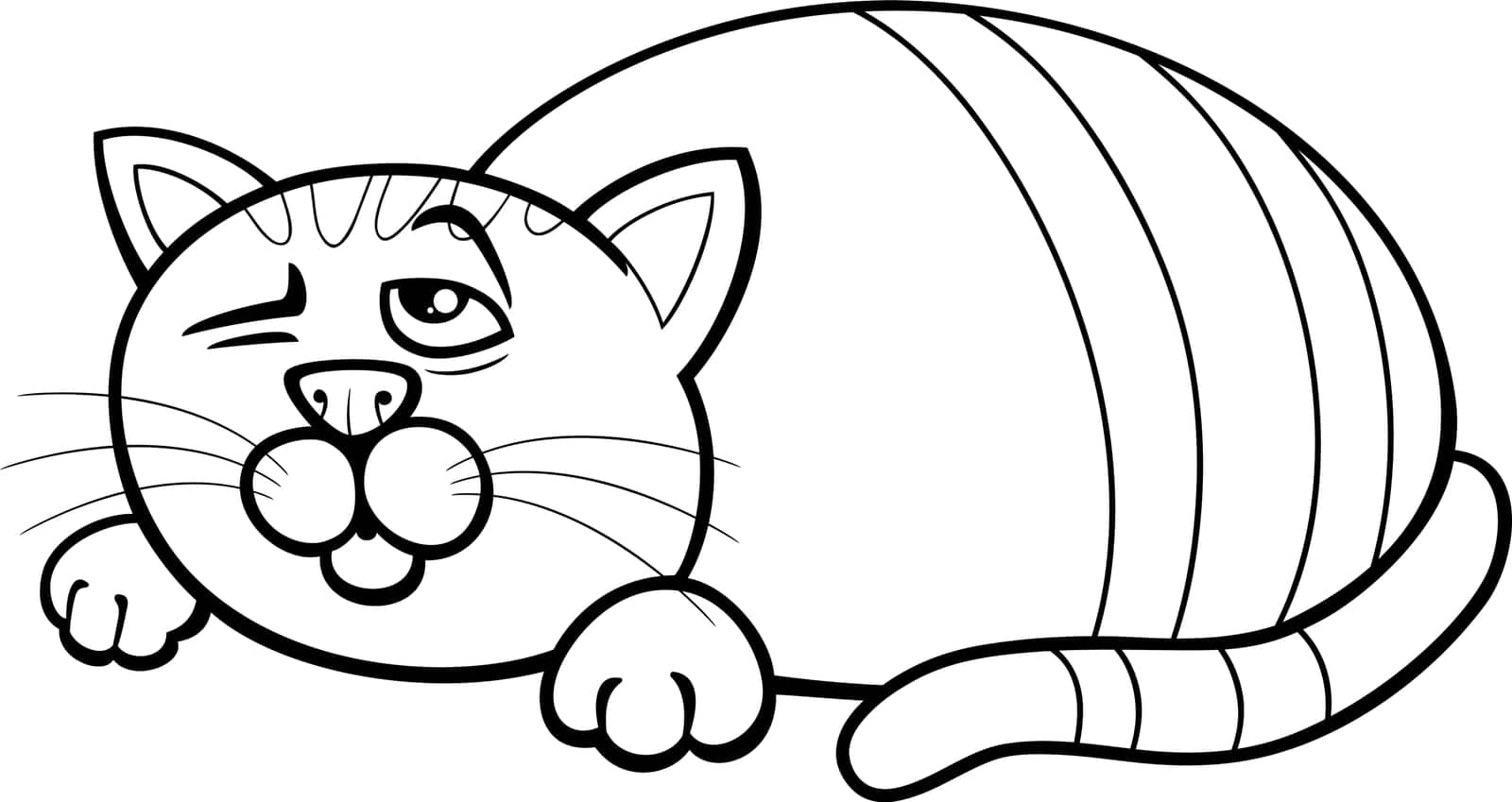 cartoon sleepy cat comic animal character coloring page by izakowski