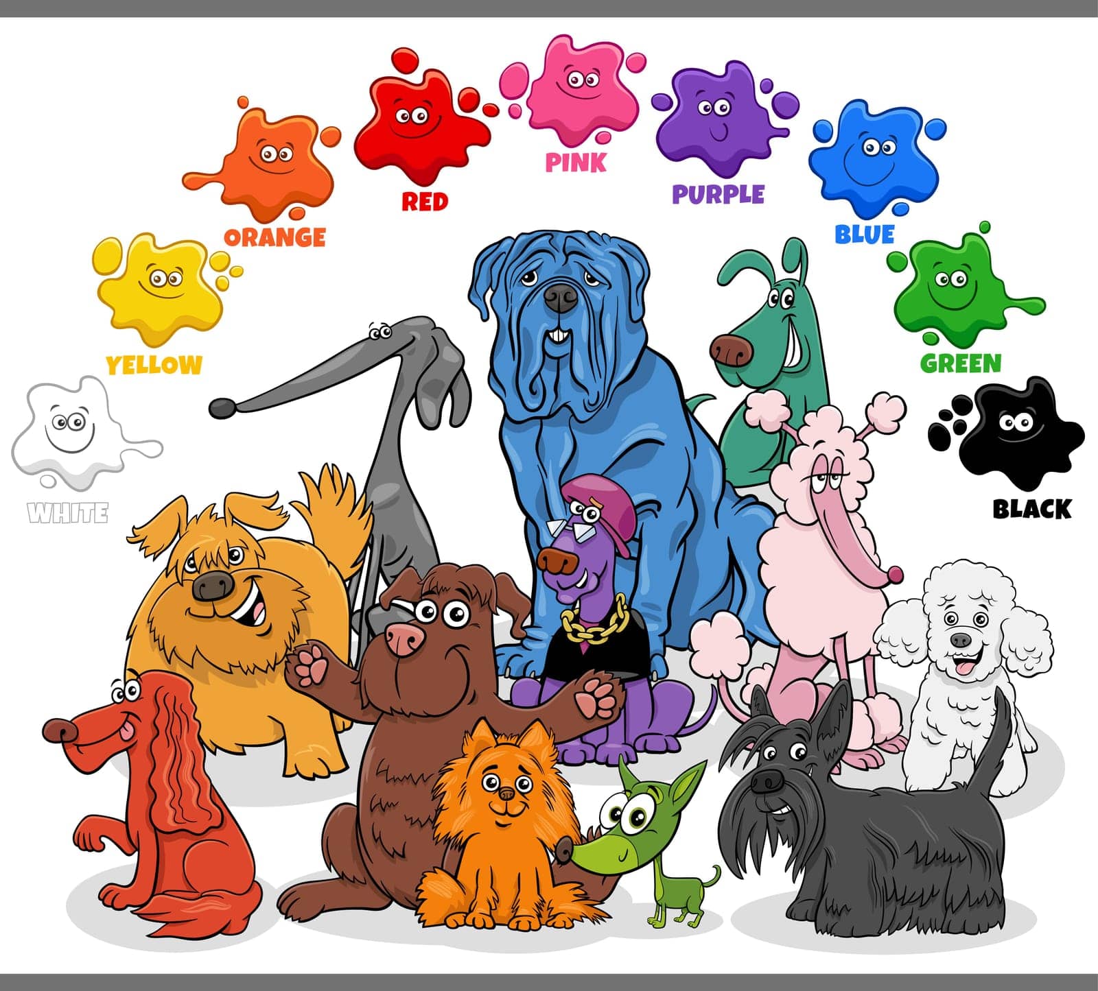 basic colors with group of cartoon colorful dogs by izakowski