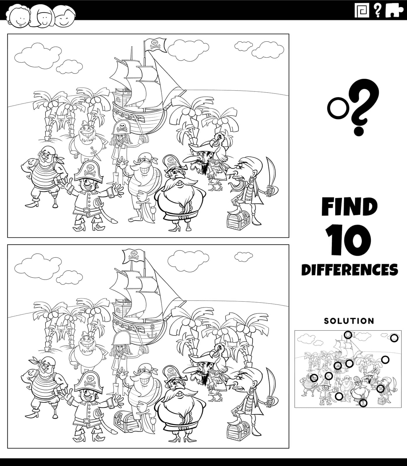 differences game with cartoon pirates coloring page by izakowski