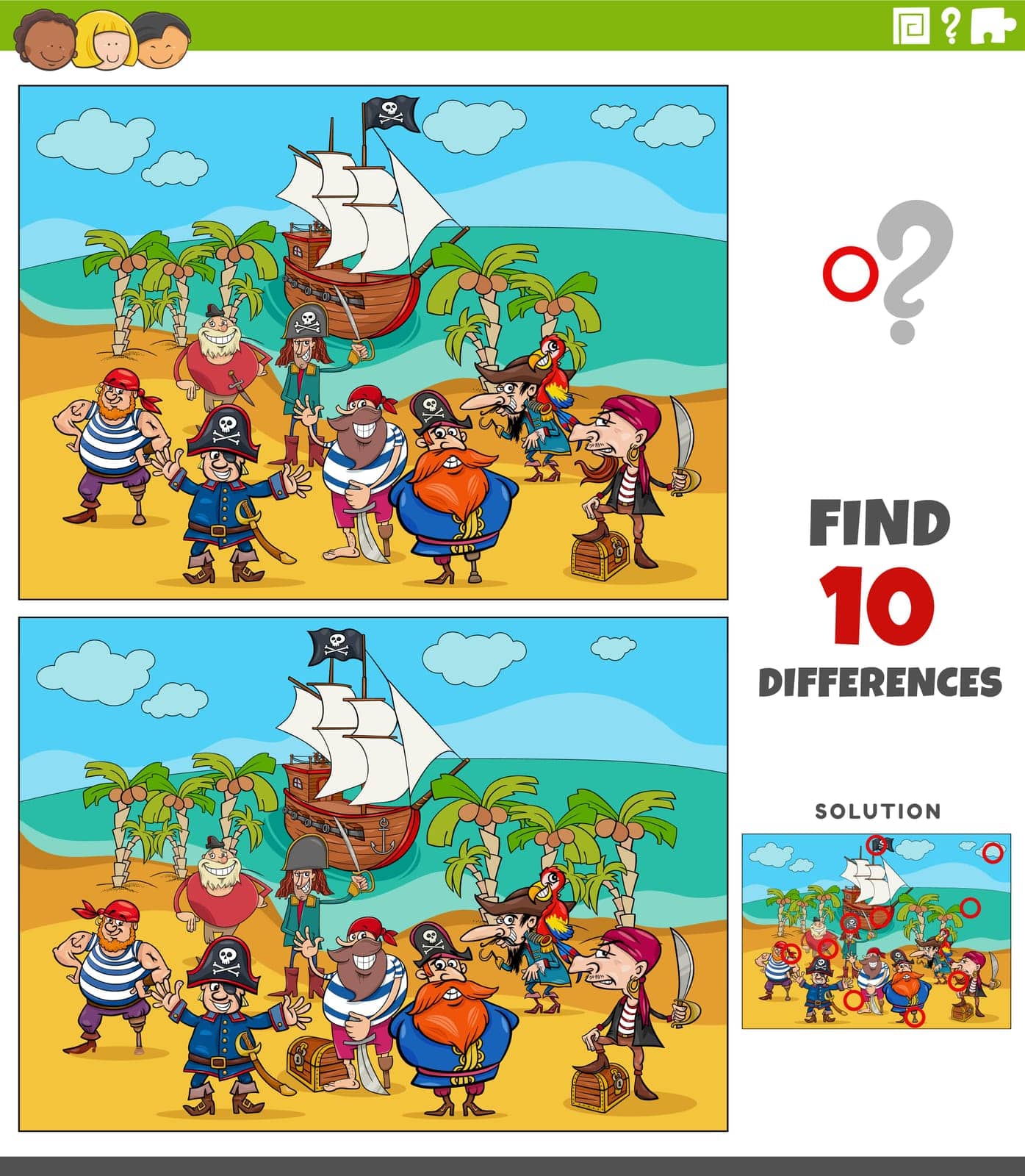 differences game with cartoon pirates on treasure island by izakowski
