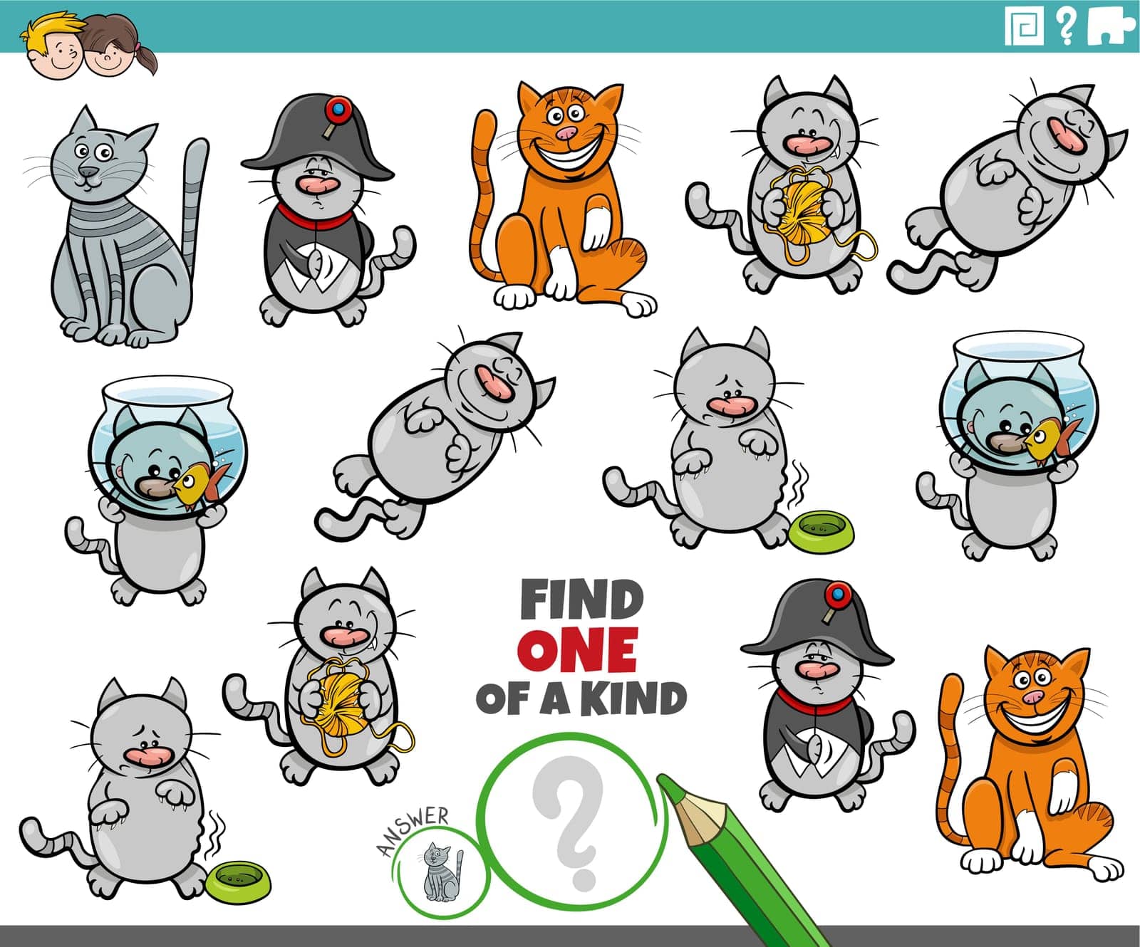 one of a kind game with funny comic cats and kittens by izakowski