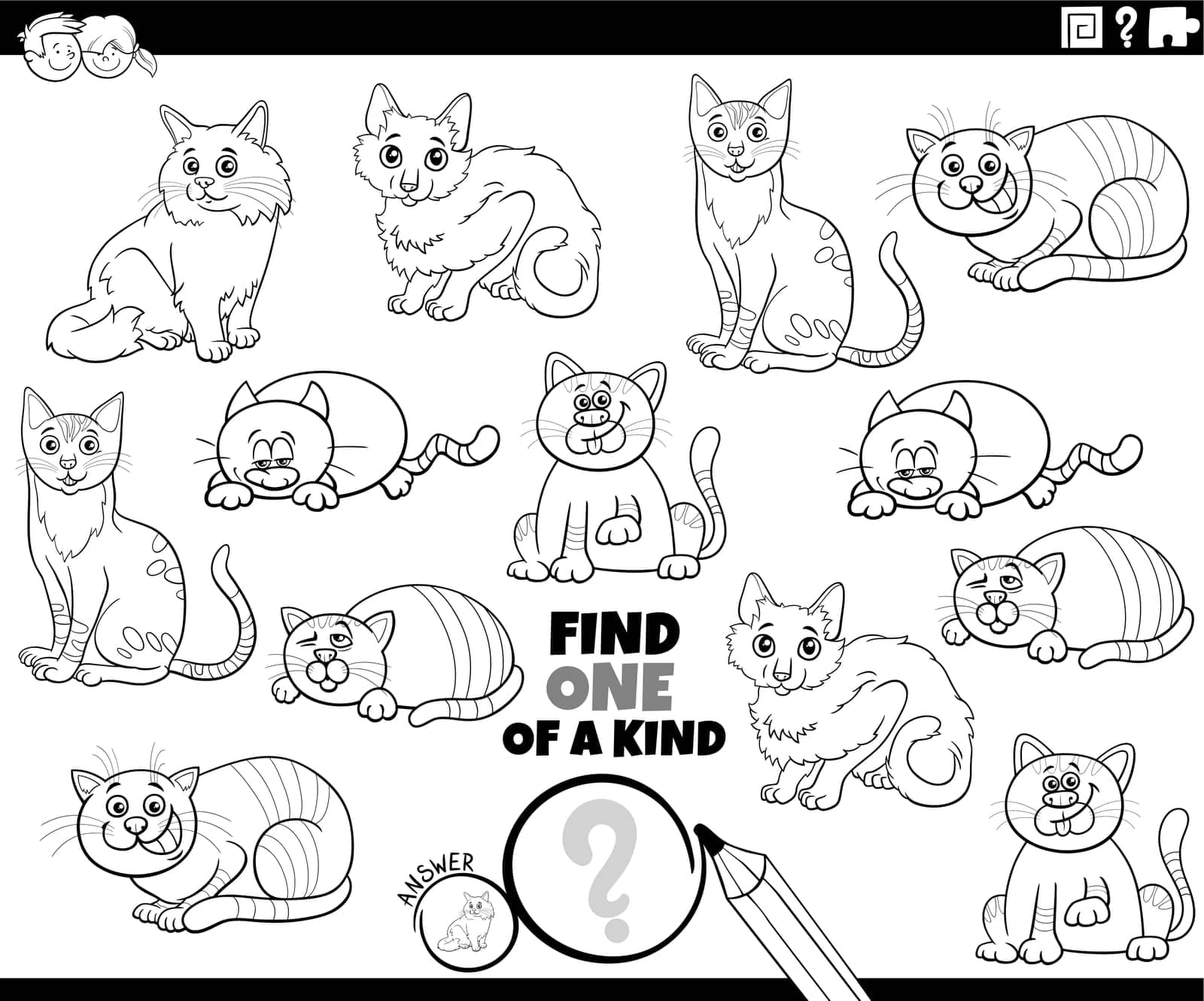 one of a kind game with comic cats coloring page by izakowski
