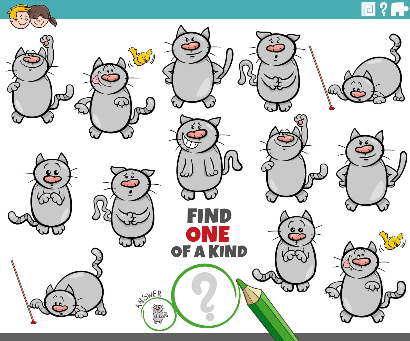 one of a kind game with funny cartoon cats and kittens by izakowski