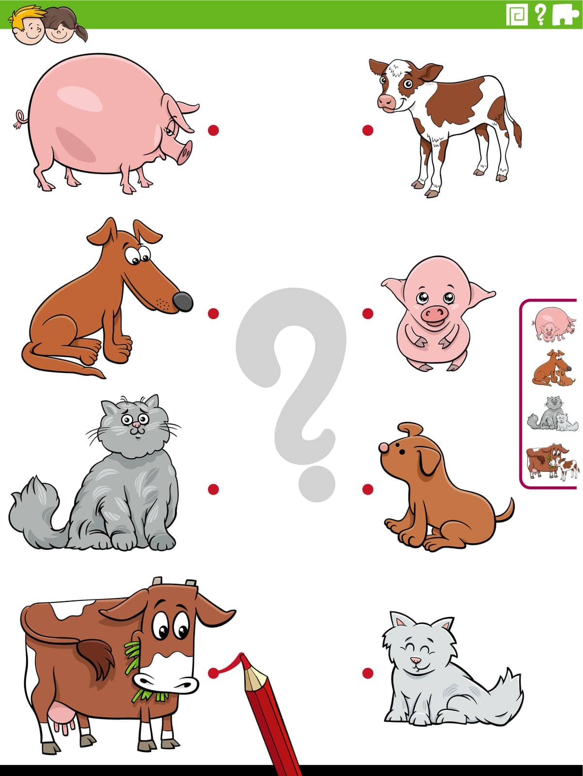 match cartoon animals and their babies educational game by izakowski