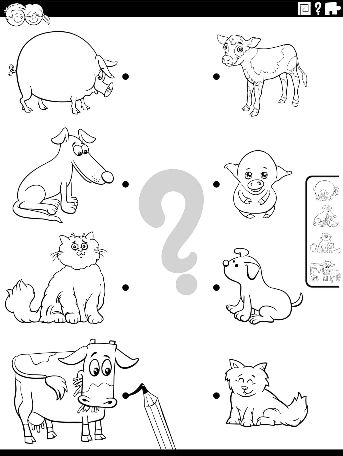 match cartoon animals and their babies game coloring page by izakowski