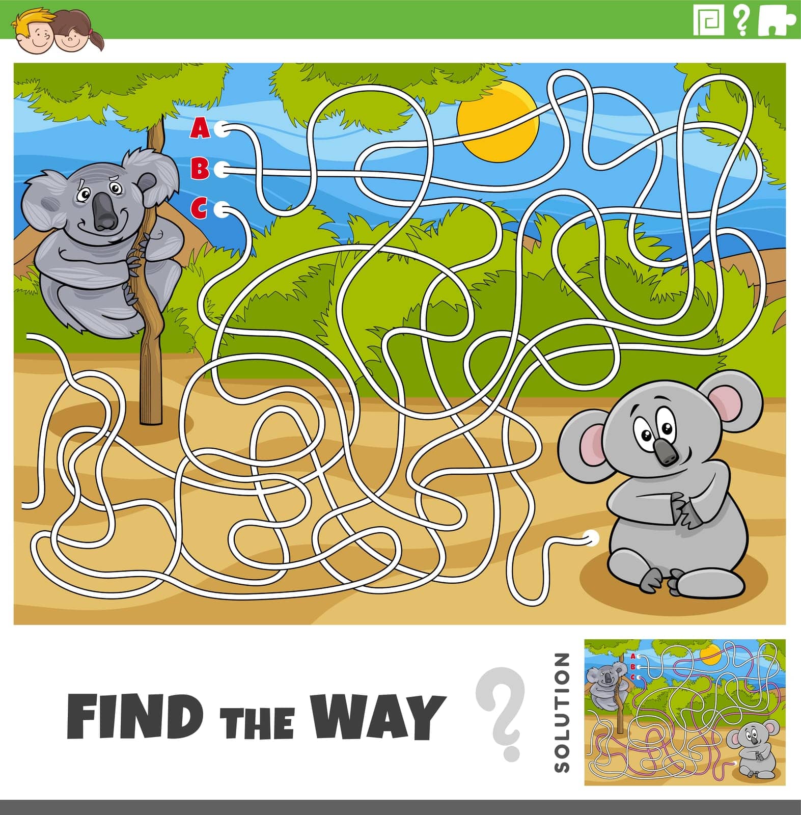 find the way maze game with cartoon koala bears animals by izakowski