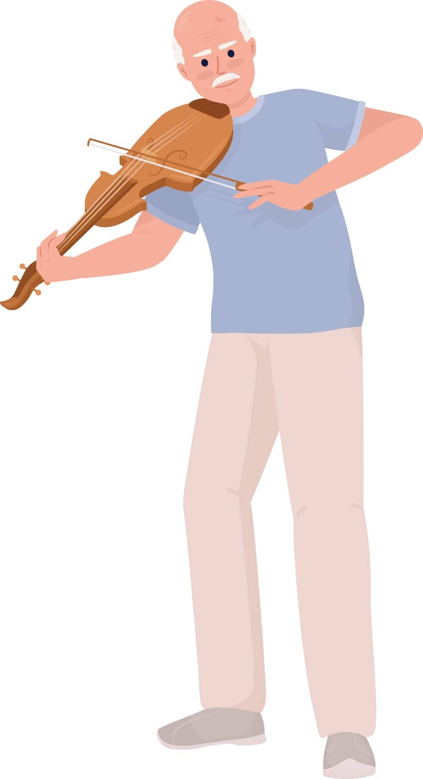 Elderly man playing violin musical instrument semi flat color vector character. Editable figure. Full body person on white. Simple cartoon style illustration for web graphic design and animation