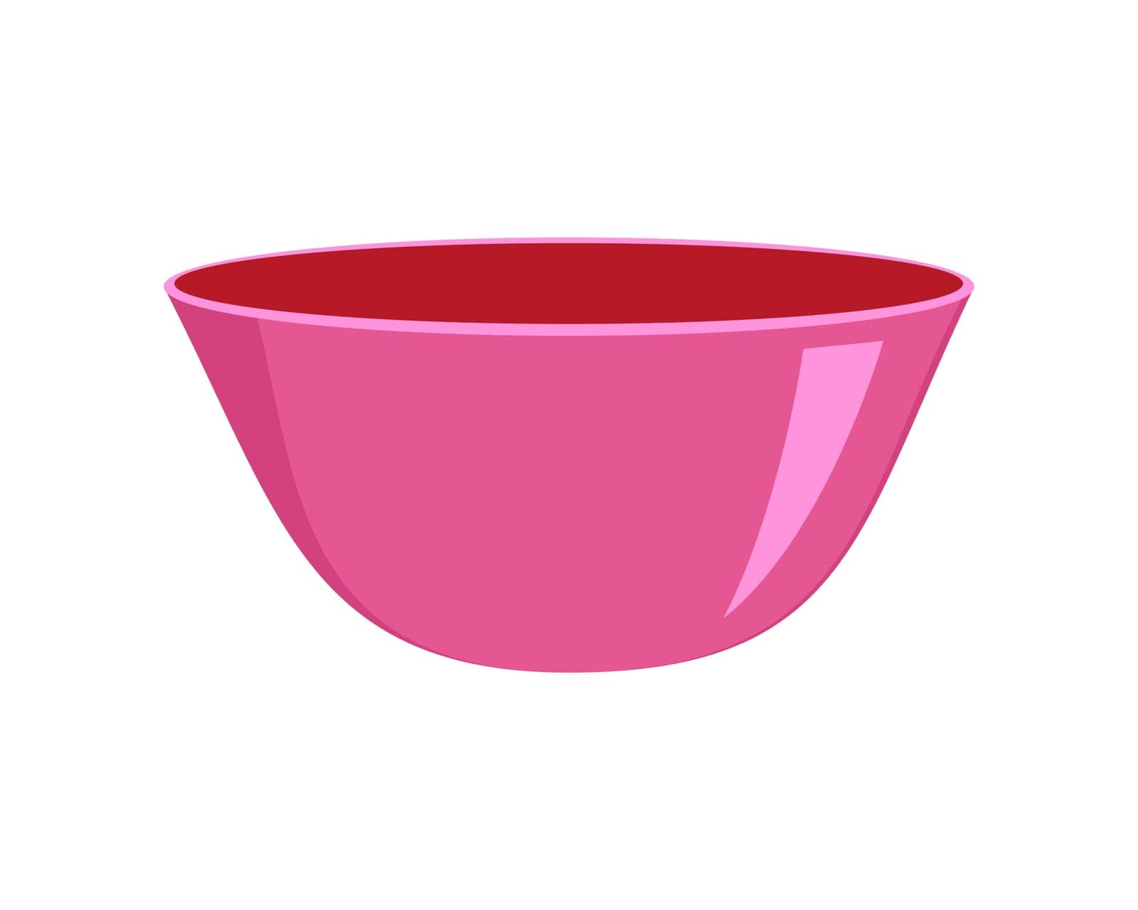 Pink empty plastic or ceramic bowl isolated on white background. Clean dishware for soup, salad or cereal. Vector cartoon illustration.