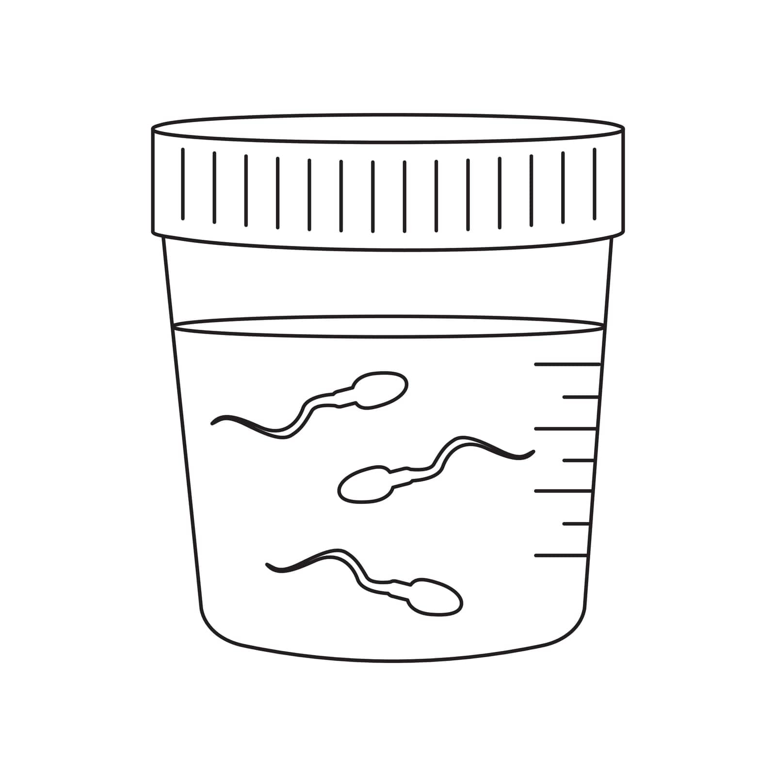 Semen analysis outline icon. Sperm sample in plastic container. Male fertility test. Sperm donation concept. Editable stroke. Vector linear illustration.