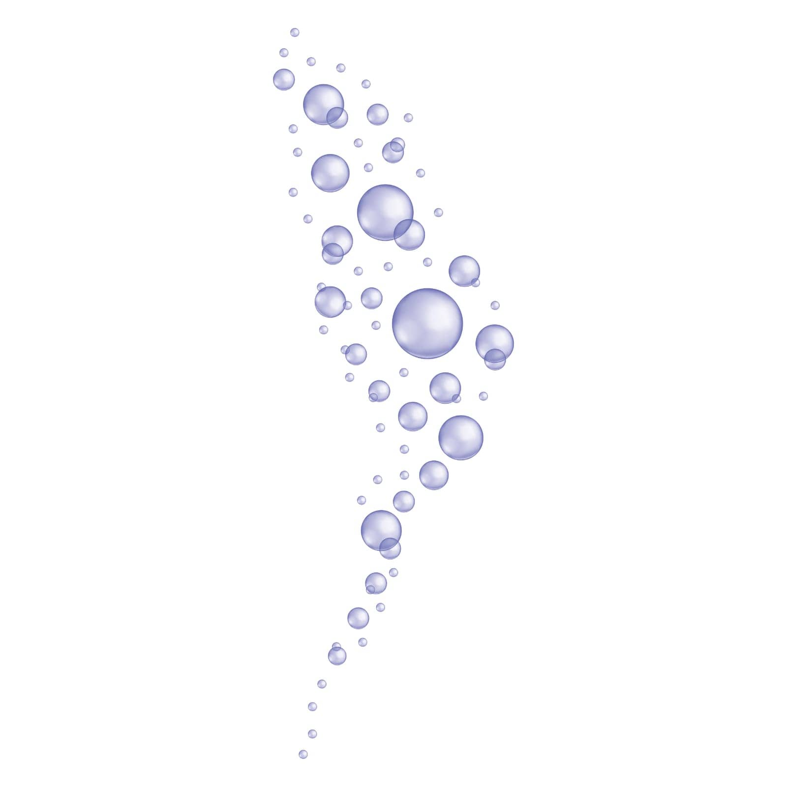Purple underwater oxygen bubbles stream. Soap or cleanser foam, bath sud, fizzy carbonated drink effect. Trendy very peri color. Vector realistic illustration.