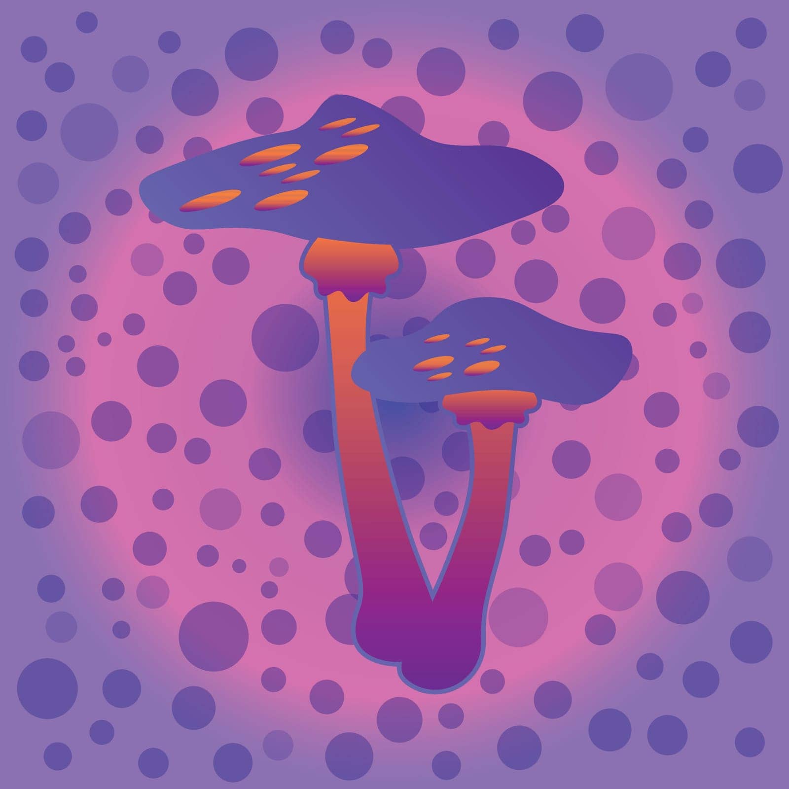 Magic mushroom. Psychedelic hallucination. Vibrant vector illustration. 60s hippie colorful art.