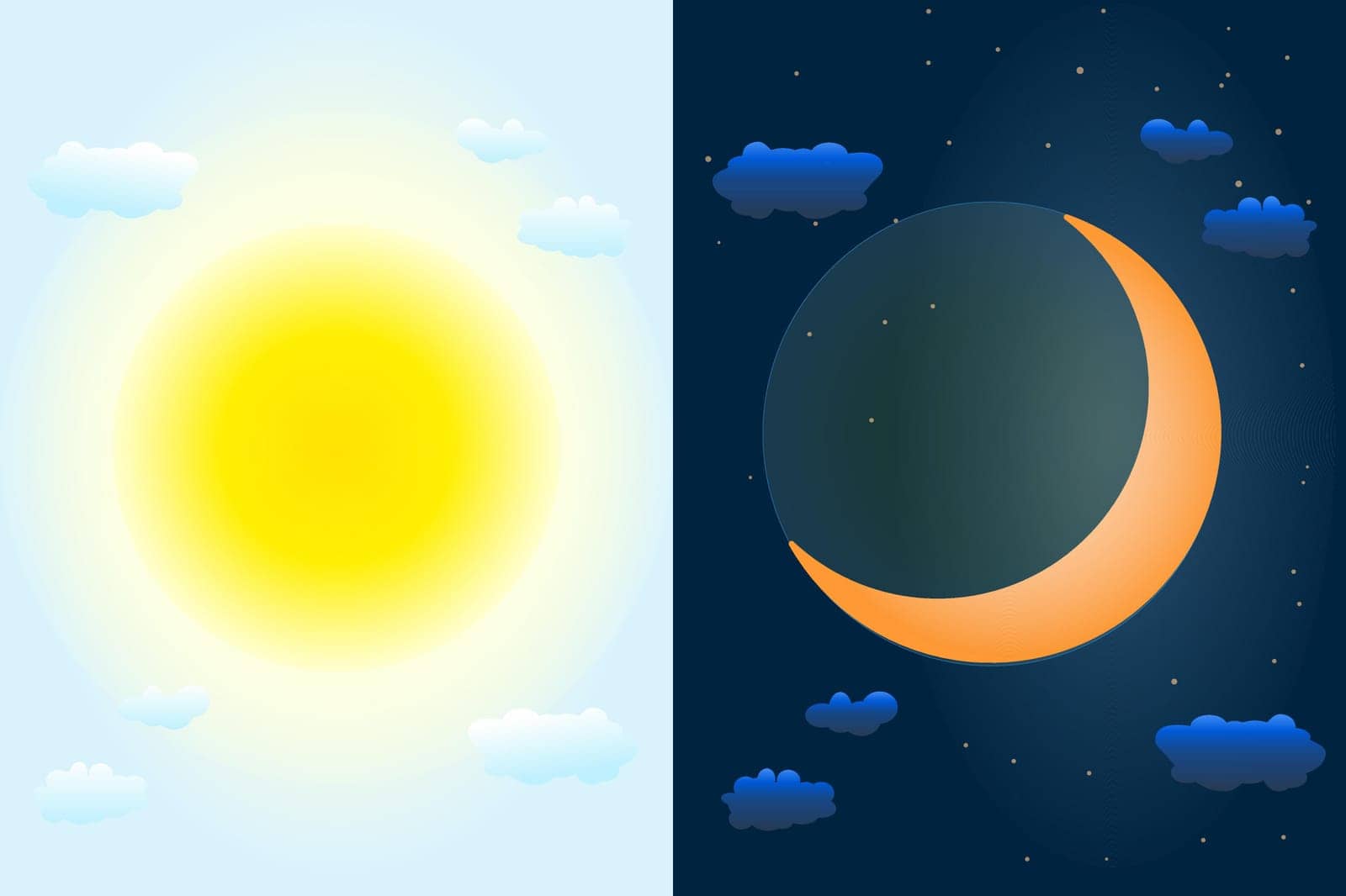 Day and night with moon and sun. Earth seasons. Weather forecast background. International Astrology Day. Stock vector illustration