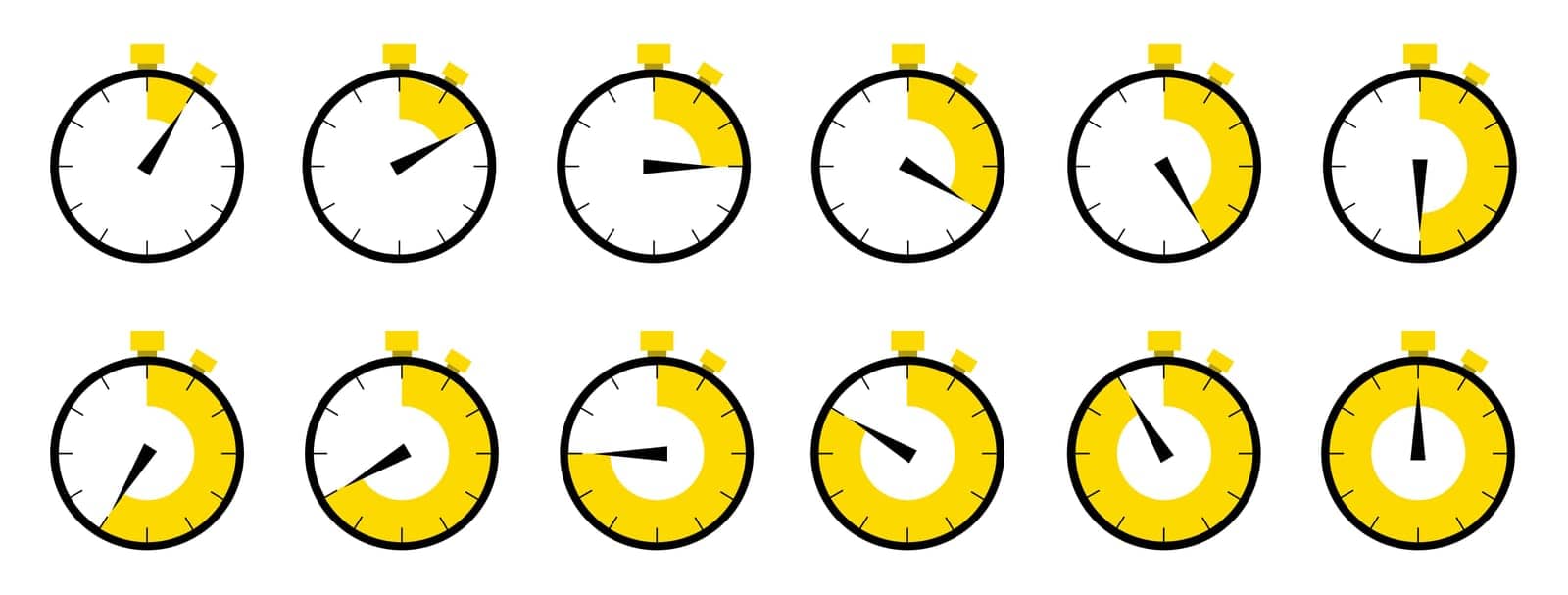 Horizontal set of analog clock icon.