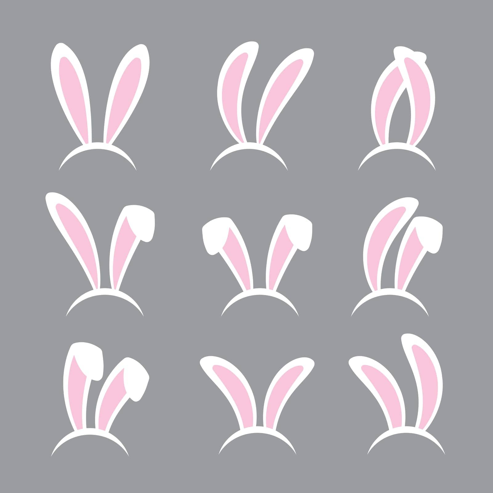 Rabbit ears headband set. Easter bunny ears isolated on background.