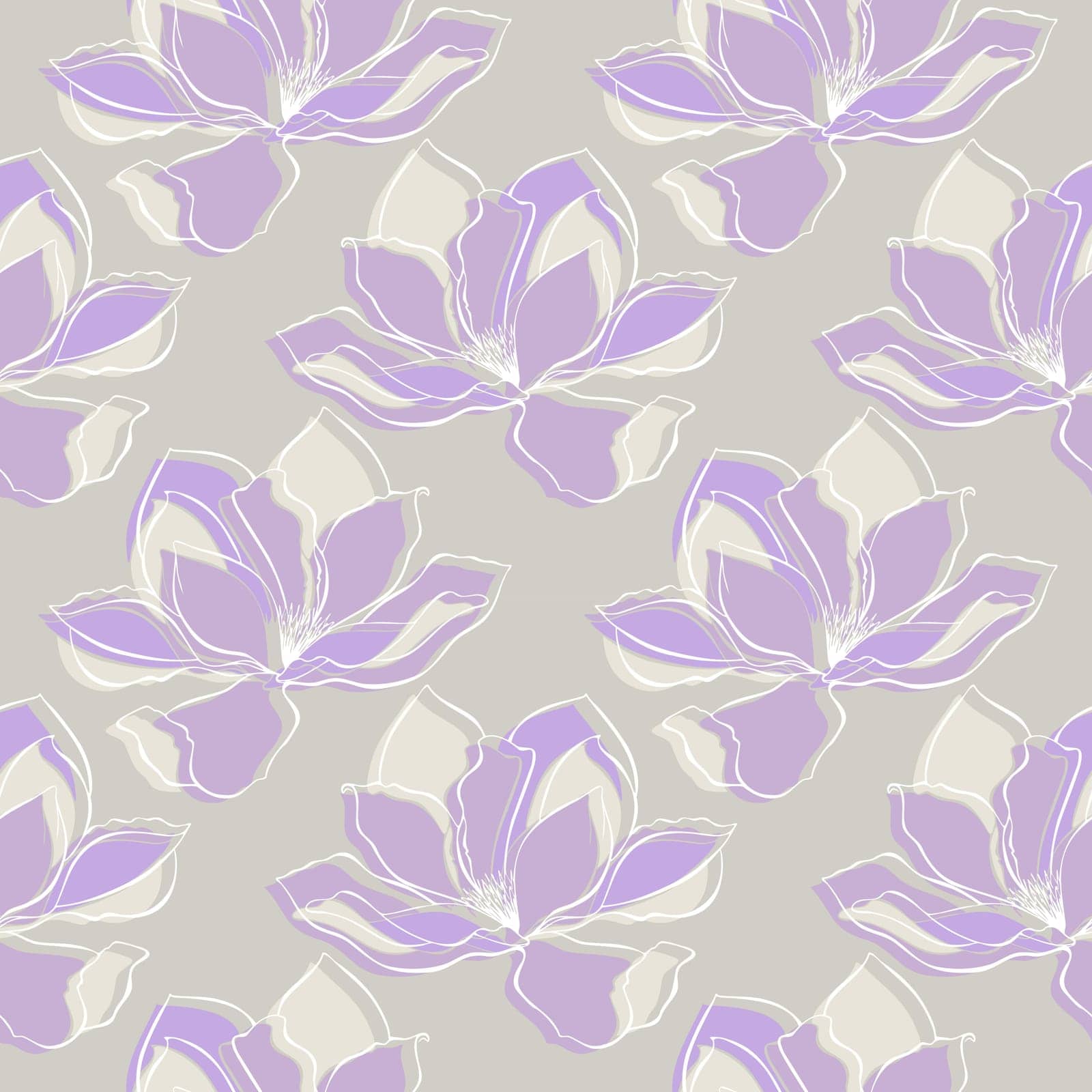 Magnolia violet pattern,contour flowers. Vector illustration