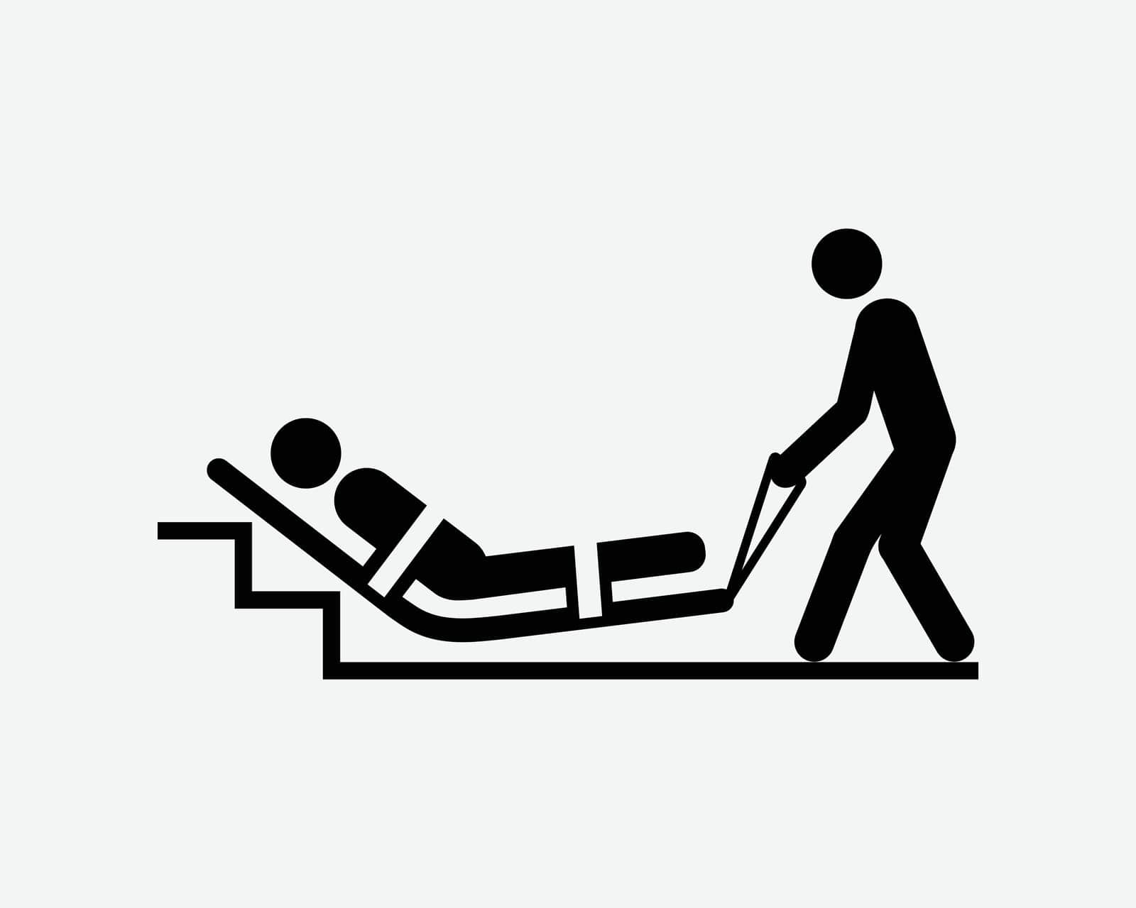 Emergency Evacuation Mattress Bed Rescue Injured Fire Black White Silhouette Sign Symbol Icon Clipart Graphic Artwork Pictogram Illustration Vector