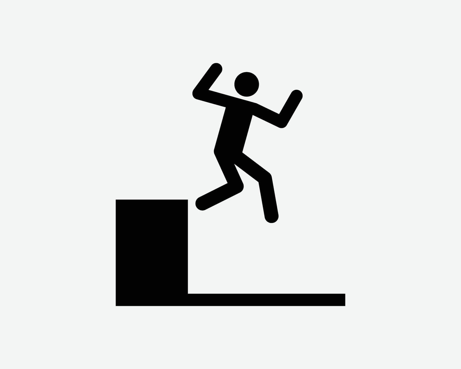 Jumping Down Icon Man Jump Leap Fall Cliff High Ground Suicide Vector Black White Silhouette Symbol Sign Graphic Clipart Artwork Illustration Pictogram