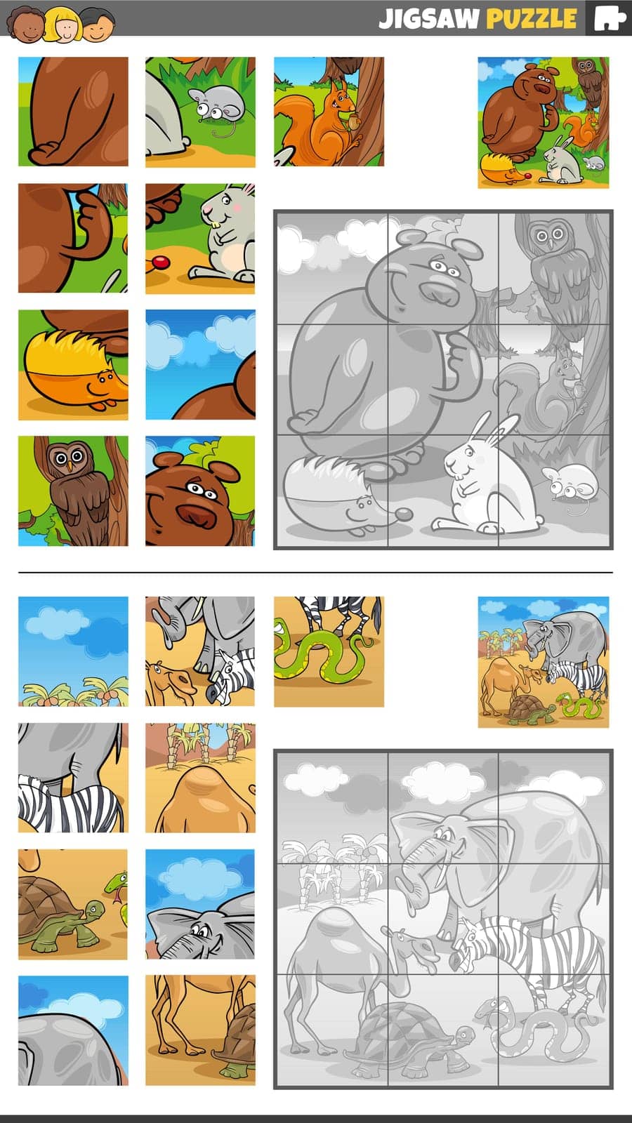 jigsaw puzzle game set with cartoon wild animals by izakowski