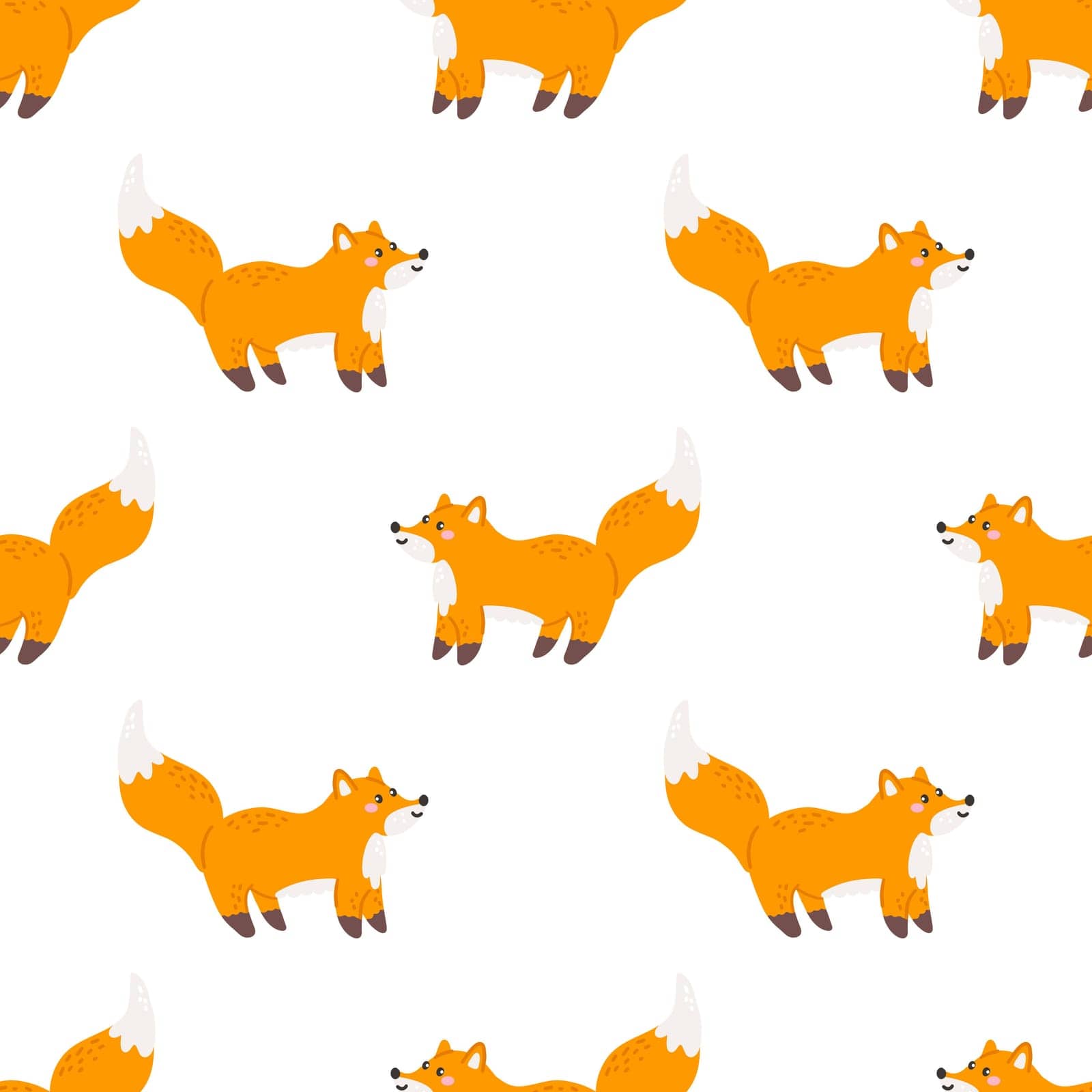 Cute fox. Vector seamless pattern on white background.