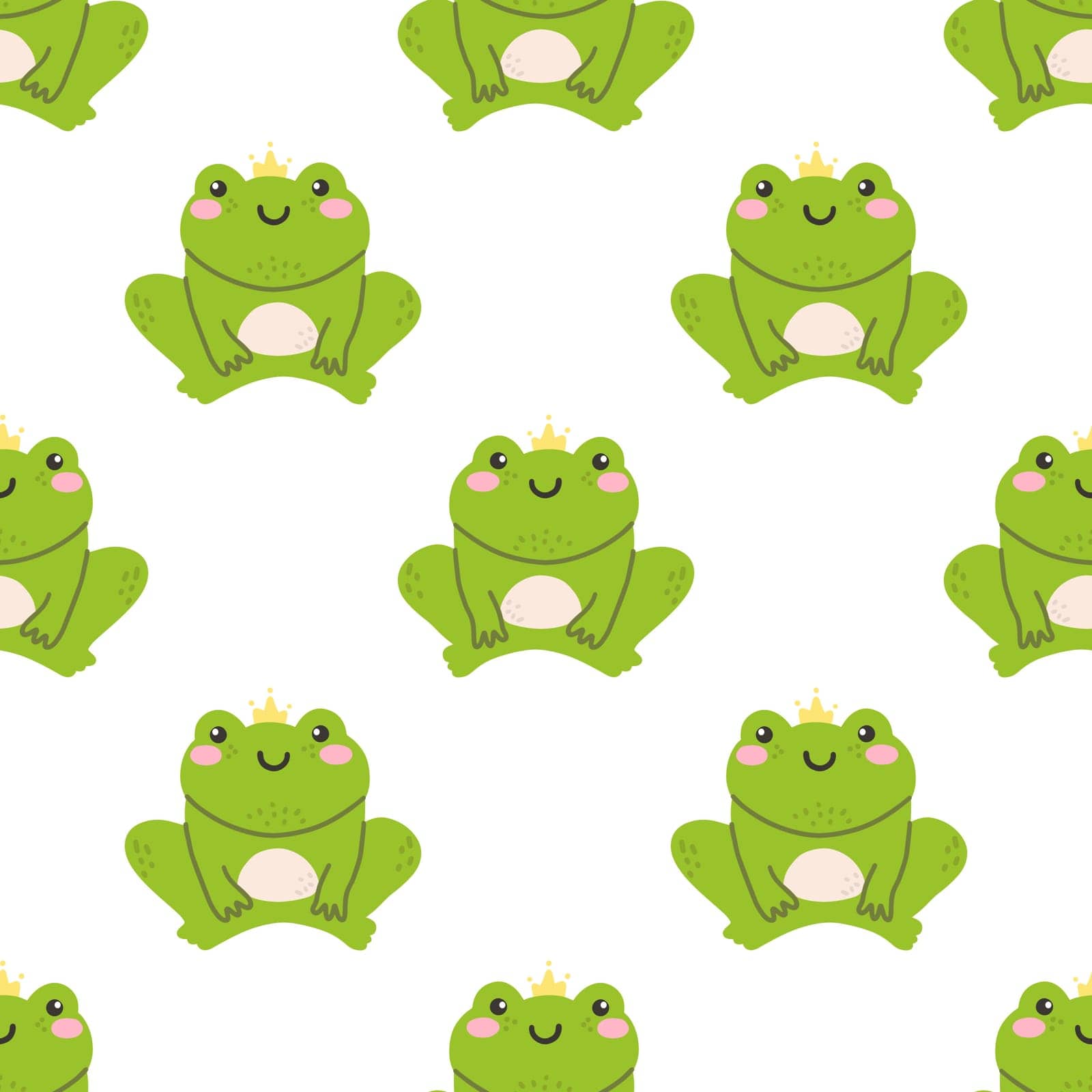 Cute frog with crown. Vector seamless pattern on white background.