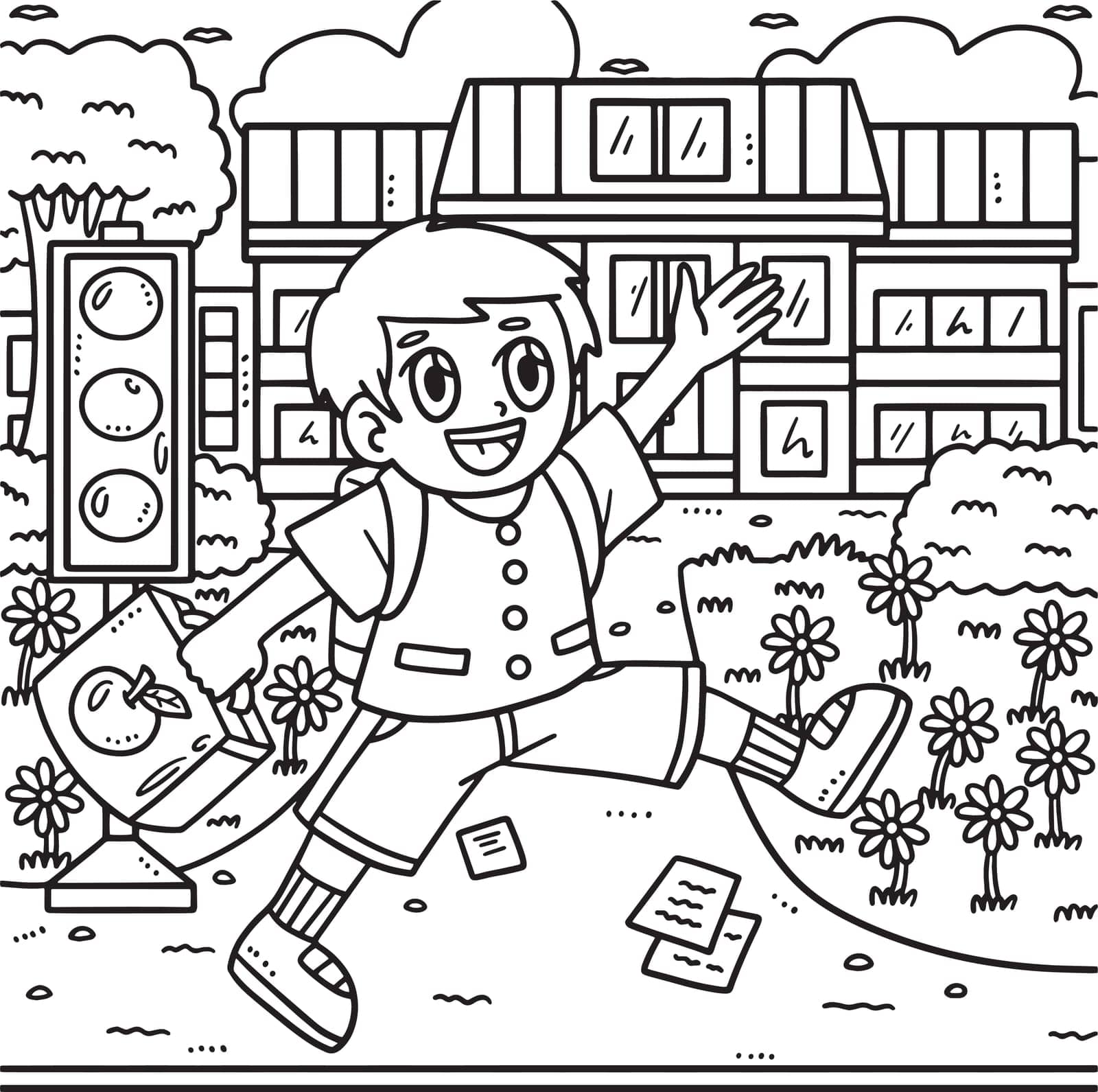 A cute and funny coloring page of a Student going to school. Provides hours of coloring fun for children. Color, this page is very easy. Suitable for little kids and toddlers.