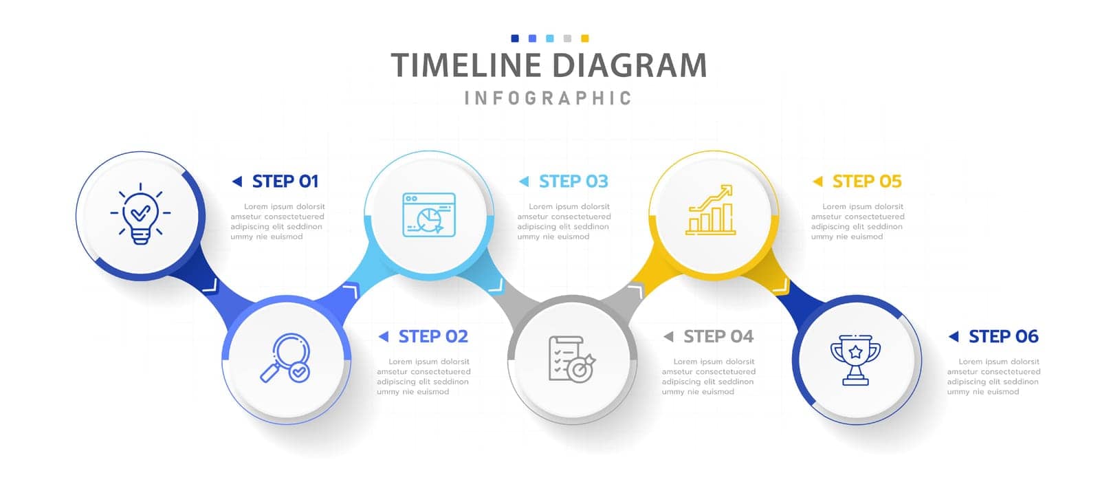 Infographic template for business. 6 Steps Modern Timeline diagram roadmap with connected path circles, presentation vector infographic. by Infowizard