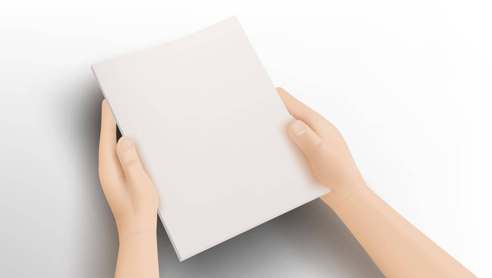 Mans Hands Holding Clear Blank Cover Brochure. EPS10 Vector