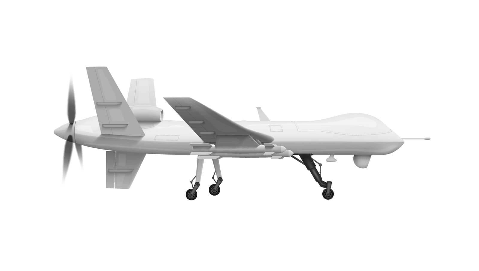 Military Drone With Rockets Missiles On White by VectorThings