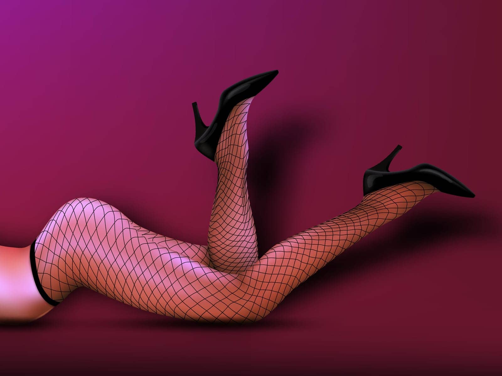 Realistic Female Legs In Fishnet Stockings On Red by VectorThings