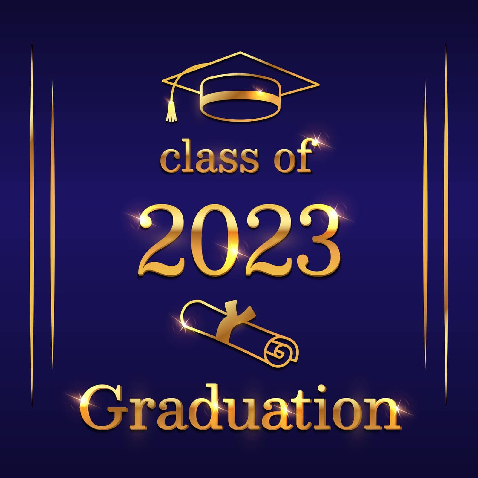 Celebrate your achievement in style with this elegant graduation background featuring a golden cap, certificate, and a congratulatory message on a blue backdrop. Vector illustration.