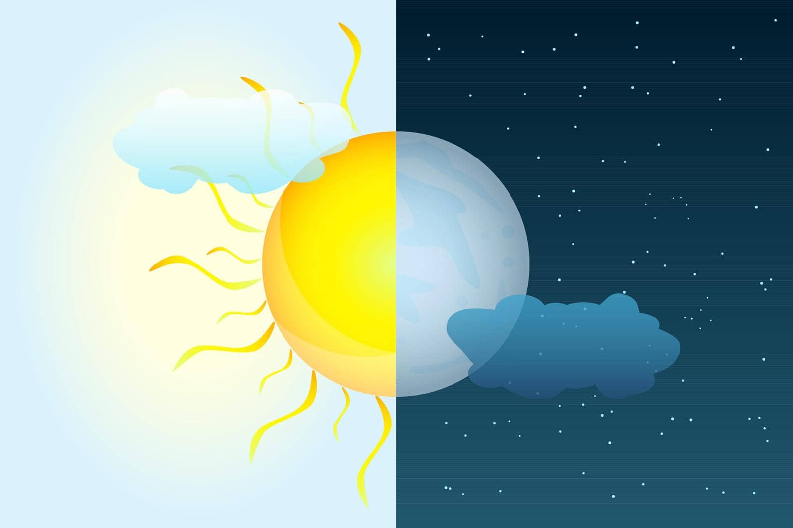 Day and night with lunar and sun. Earth seasons. Annual seasonal. Weather forecast background. International Astrology Day. Stock vector illustration