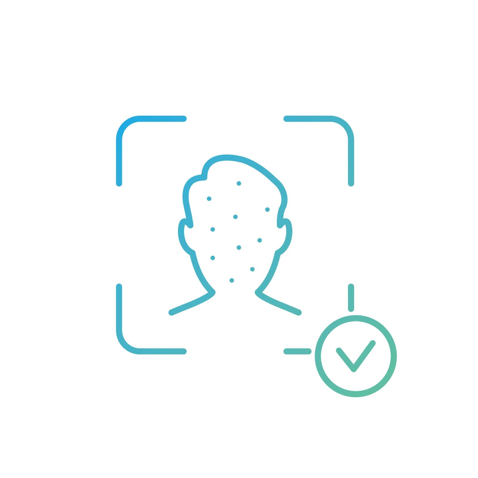 Face Recognition and Identification Line Icon. Biometric Facial Detection pictogram. Facial Scan and Identification. Facial Recognition System Sign. Face ID Line Icon. Vector illustration by Toxa2x2