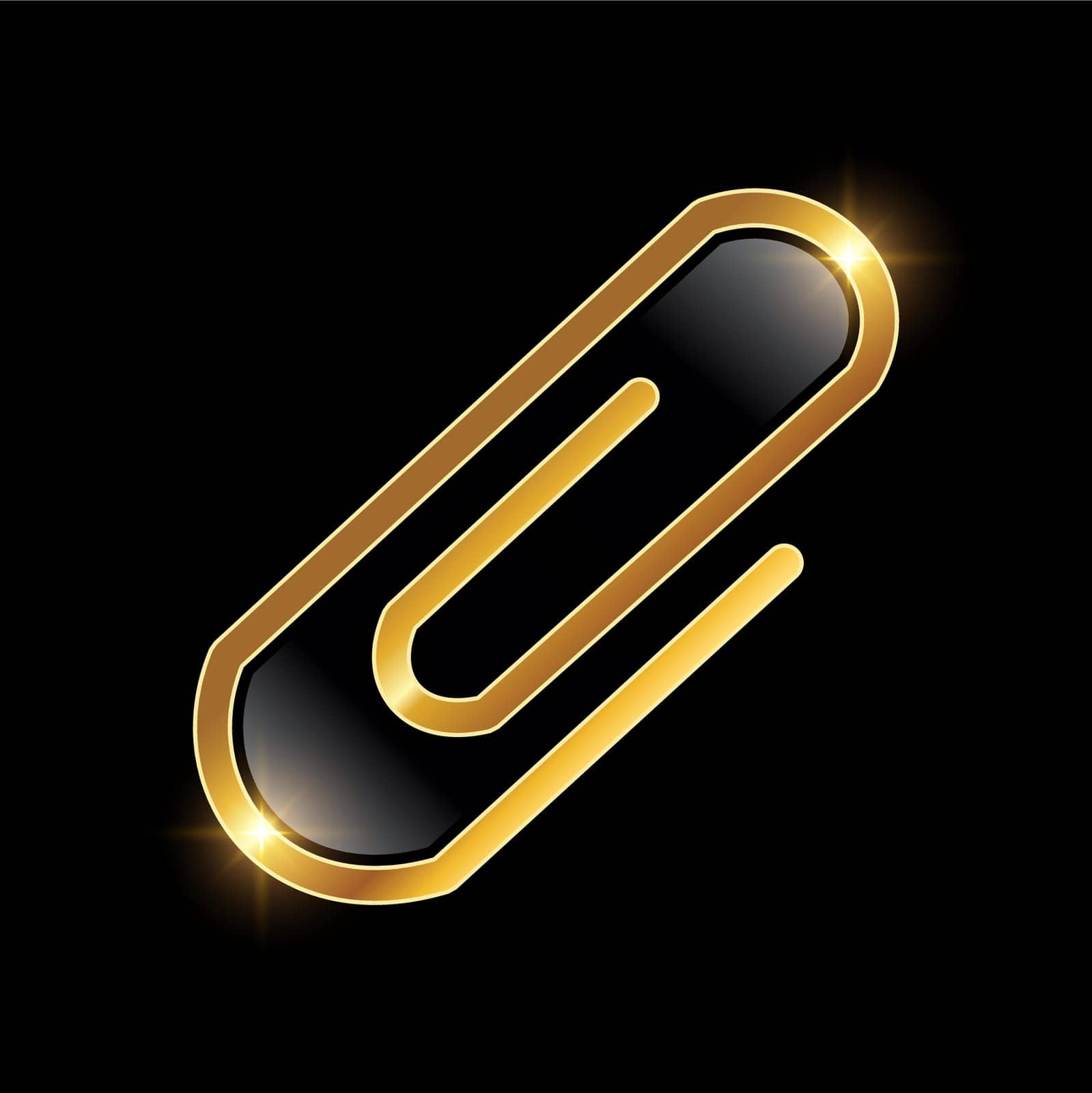 A vector Illustration of Golden Paper Clip Vector Icon in black background with gold shine effect