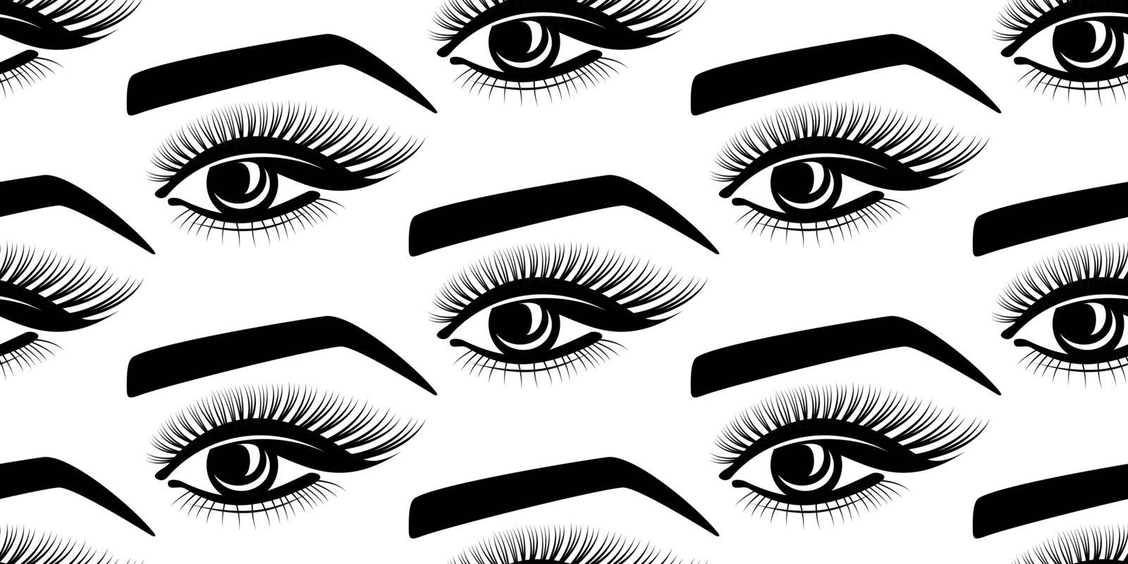 eyelashes makeup look eyebrows eyes seamless vector background by Dzyba