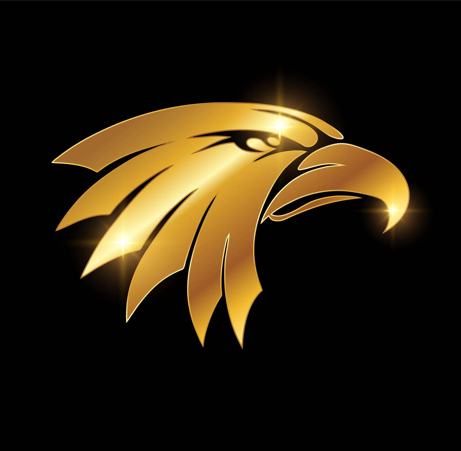 A vector Illustration  in black background with gold shine effect of Golden Eagle Head Logo Sign