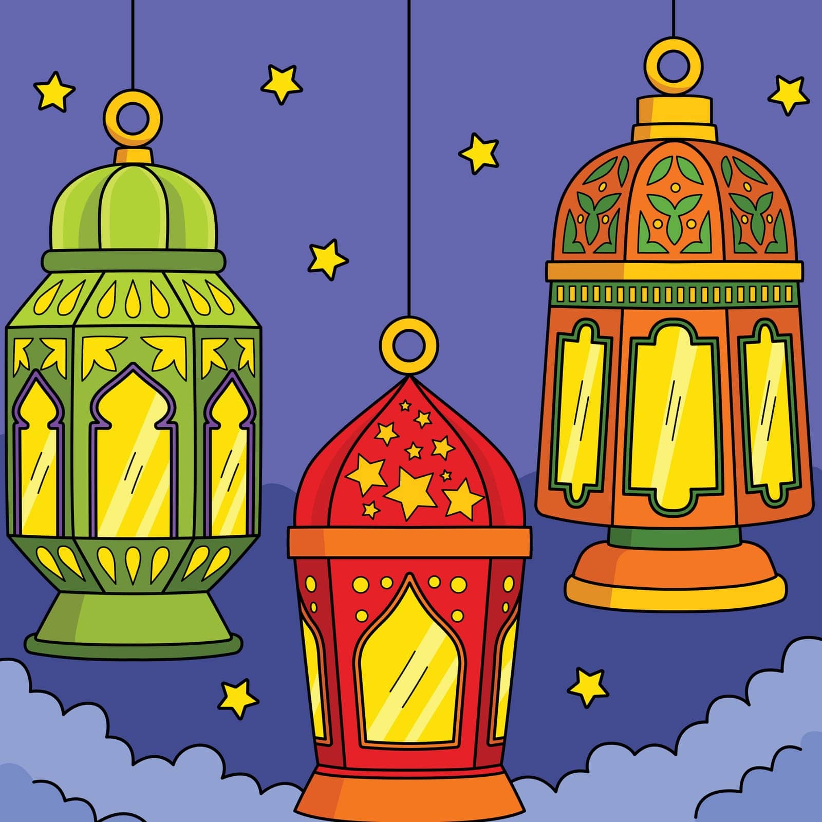 Ramadan Lantern Colored Cartoon Cartoon by abbydesign