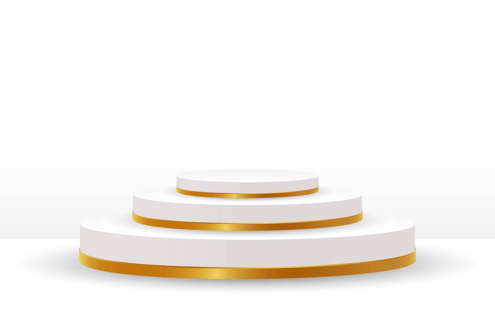 White podium with gold trim on a white background. 3d illustration, vector