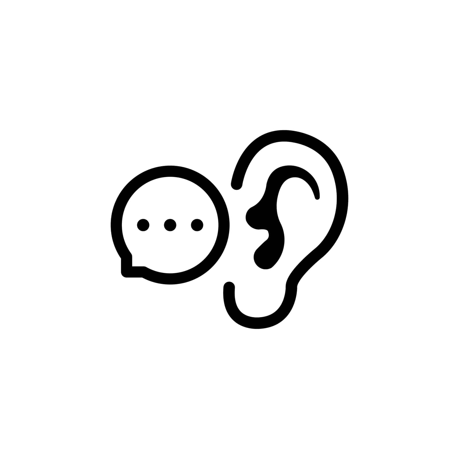 Speech bubble with whisper in ear. concept of easy rumors spread and impact on the listener. flat linear simple style trend modern minimal logotype graphic art design isolated on white background