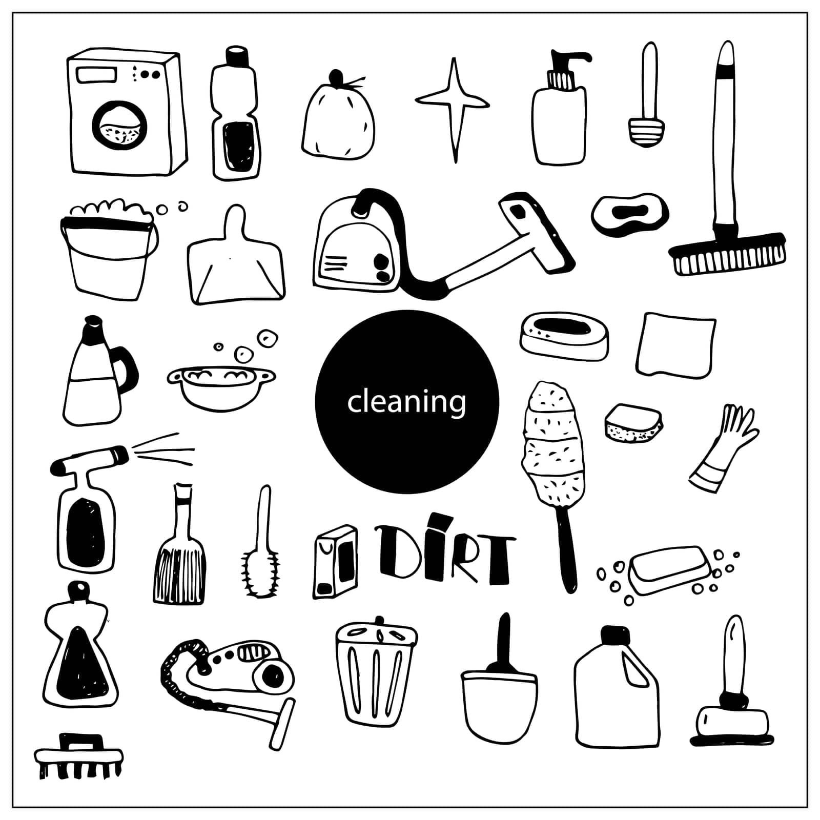 Vector set of cleaning and cleanliness elements. International cleaning day. Doodle illustration.