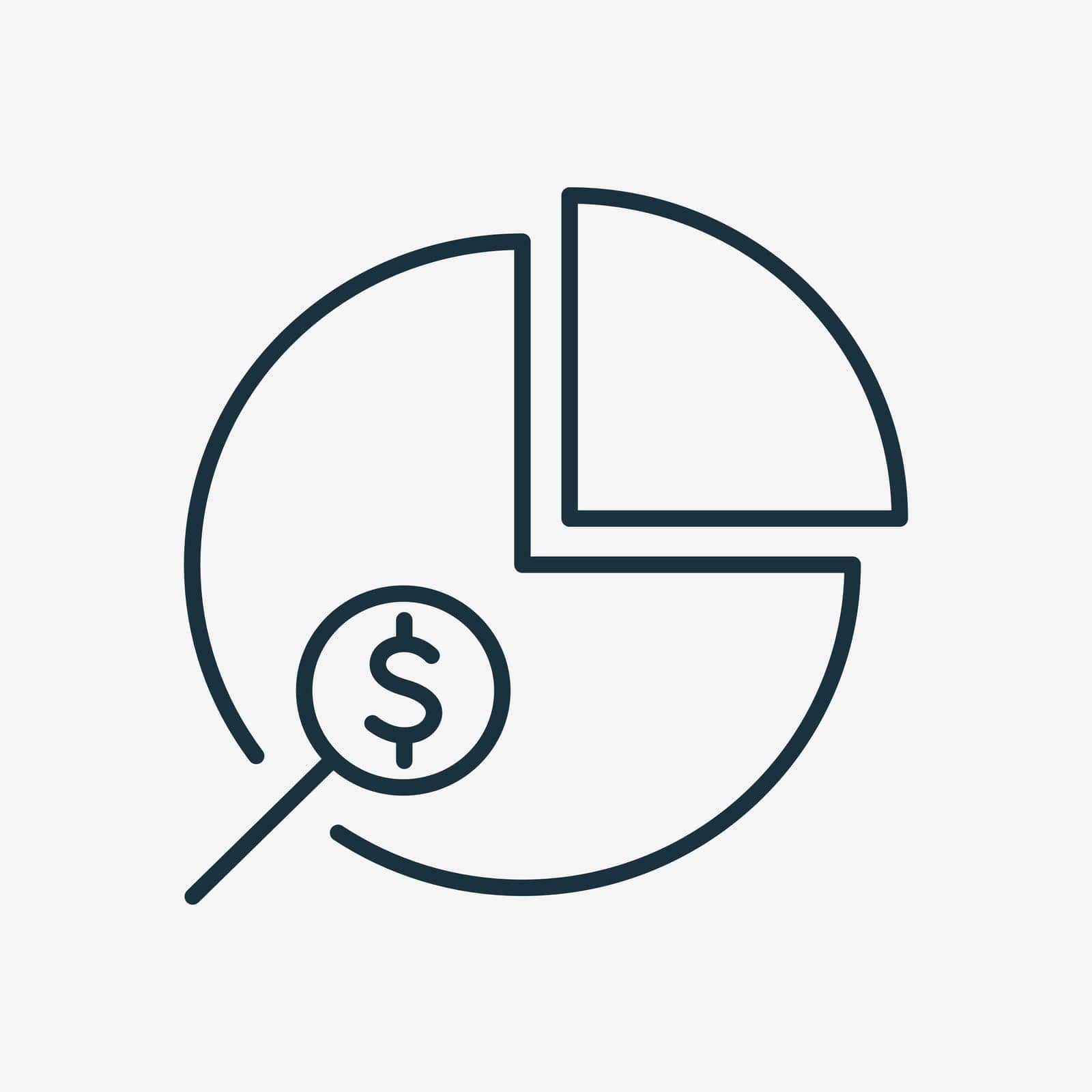 Business and Finance Analysis Line Icon. Diagram Chart, Dollar Symbol, Magnifying Linear Icon. Analyzing of Statistics Chart. Economy concept. Editable stroke. Vector illustration.