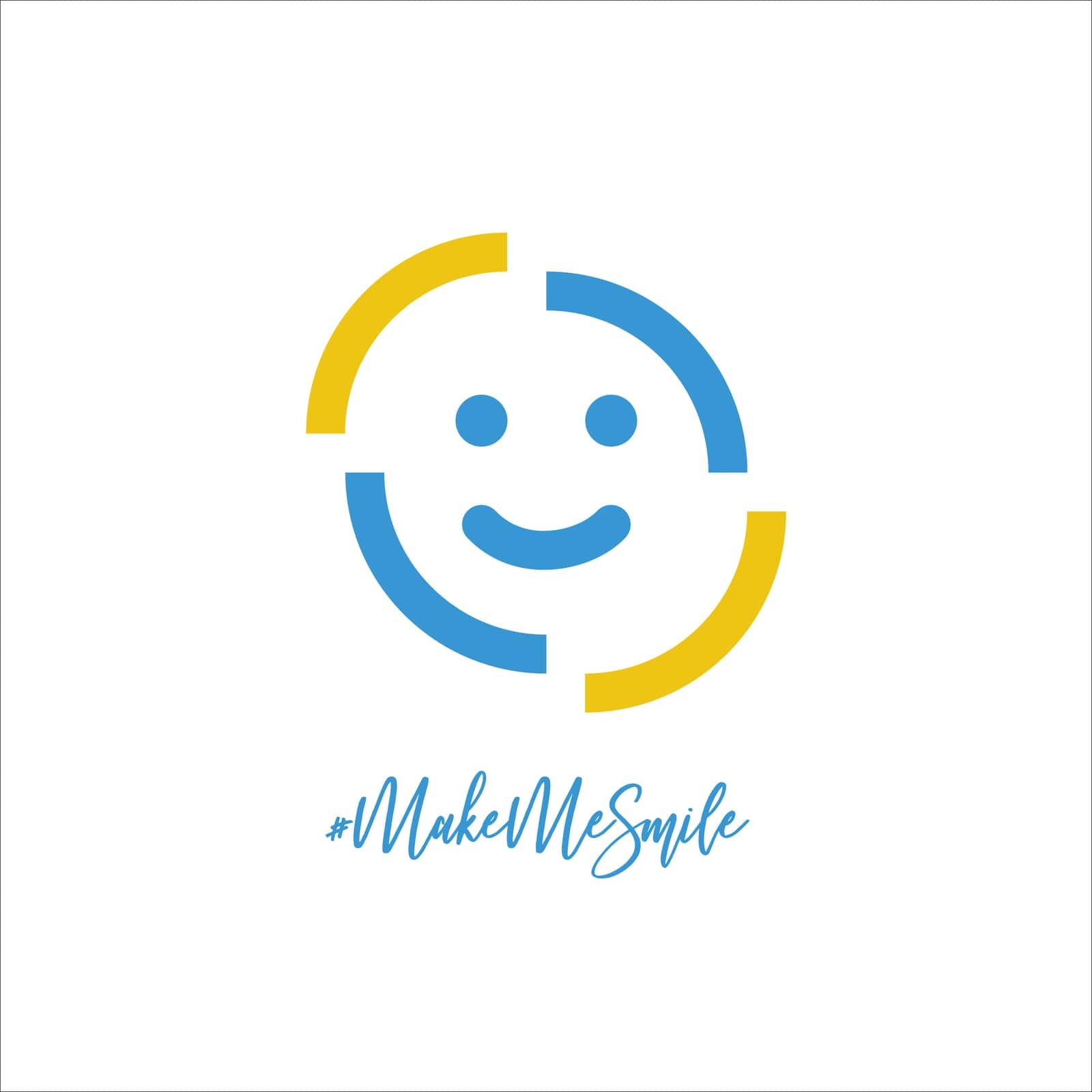 Happy smile face abstract design logo template in blue and yellow colors. Make me smile motivation. emotion logo. Stock vector illustration isolated