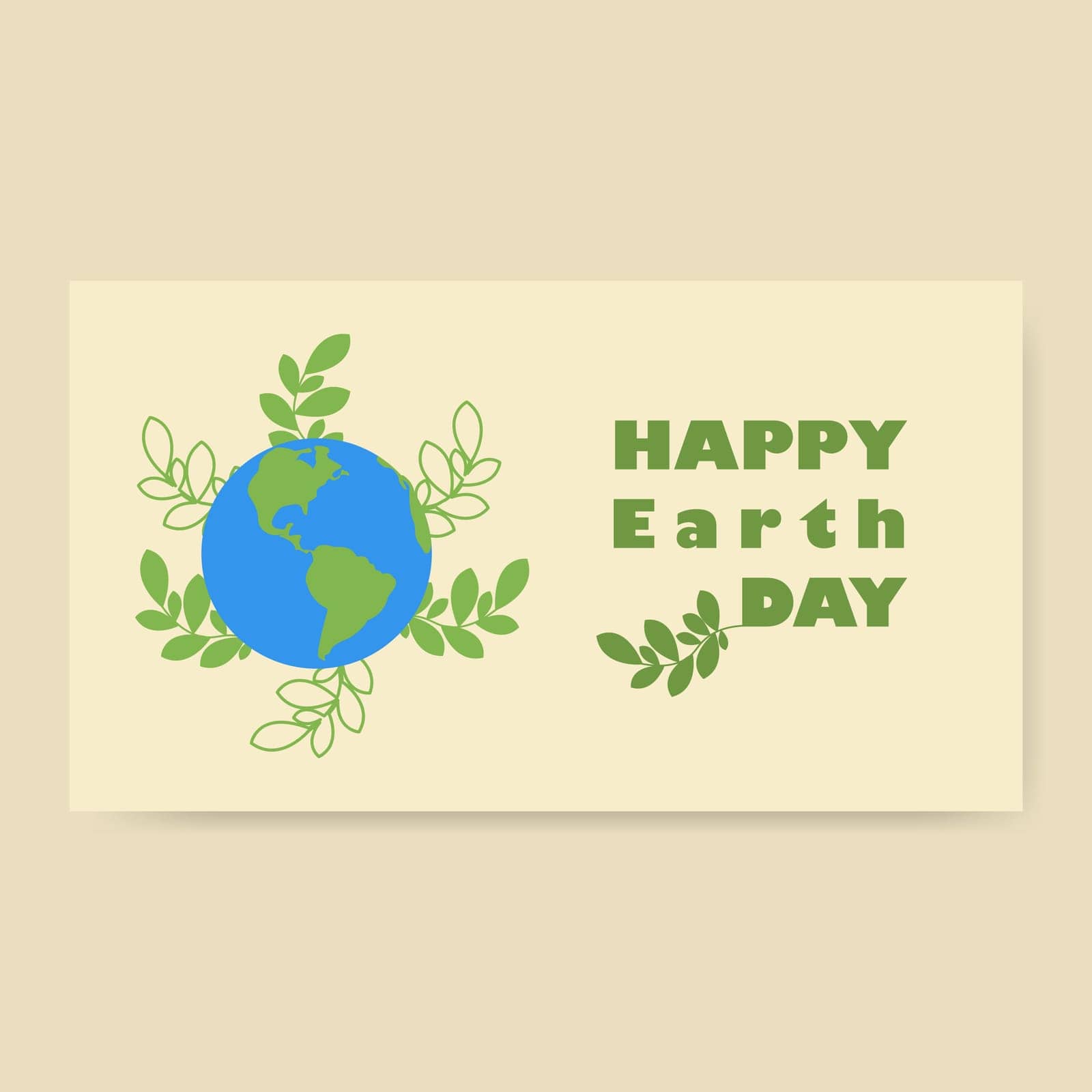 Earth Day flyer card. Earth globe with green leaves. Environmental and environmental protection. Vector illustration