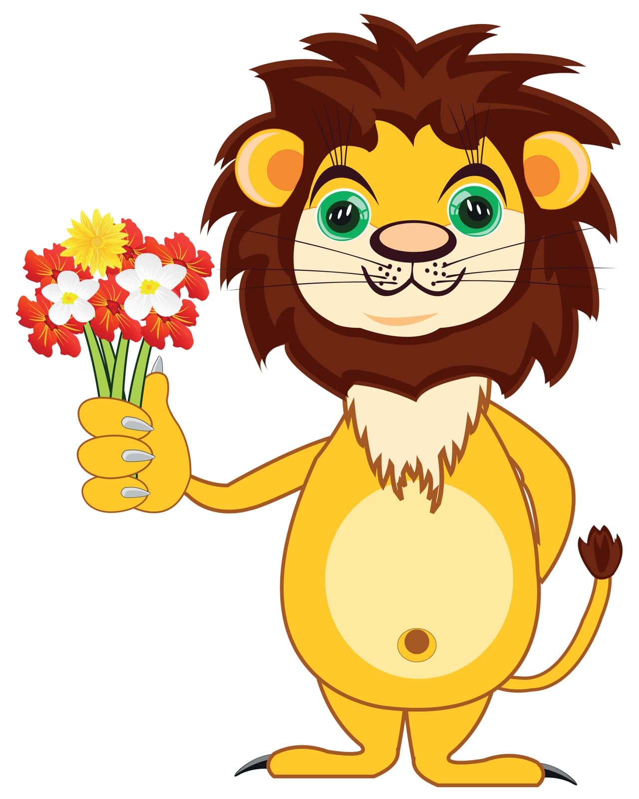Lion with bouquet on white background is insulated