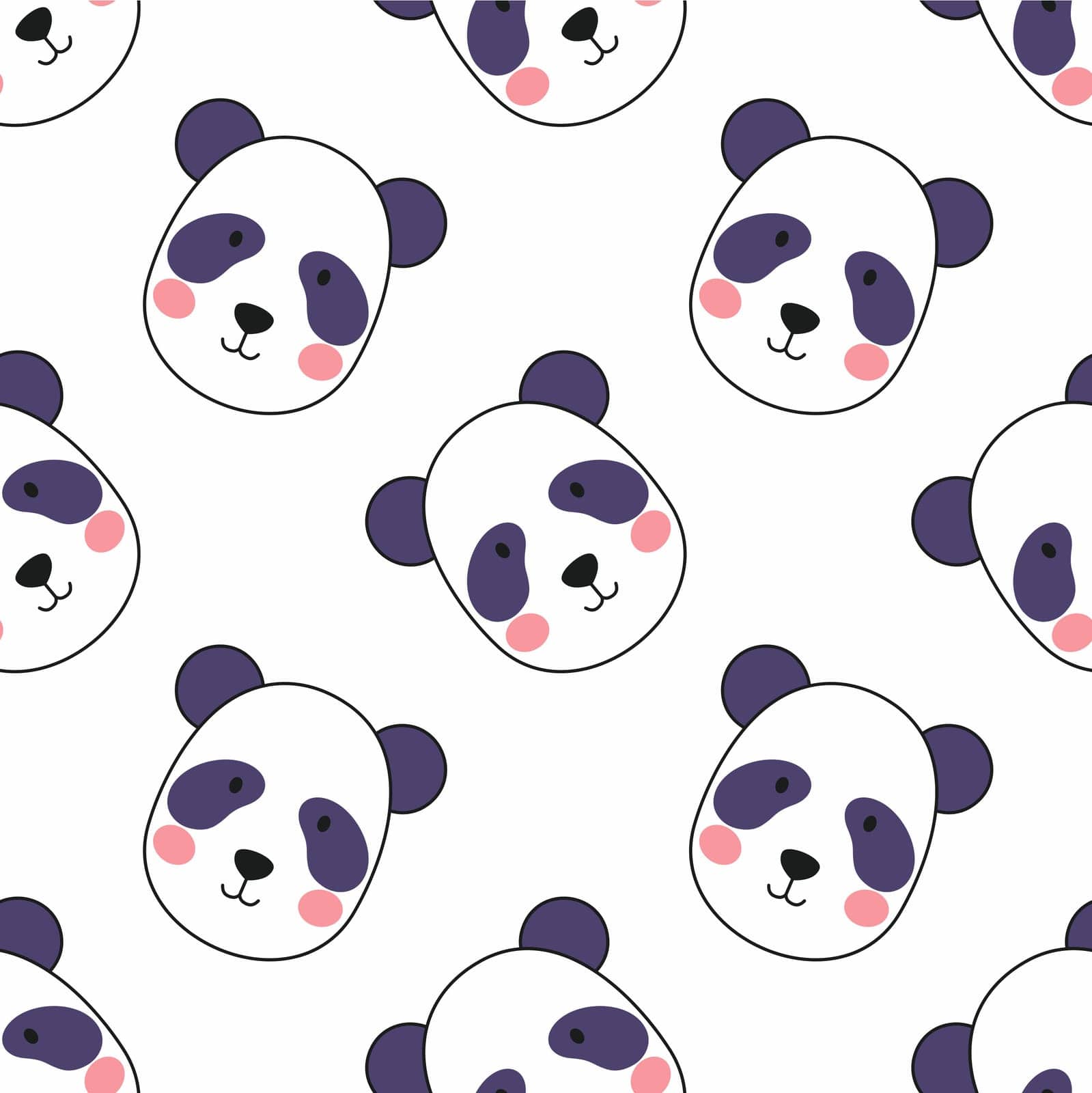 Cute panda face on white background. Seamless pattern for sewing clothes and printing on fabric. Wallpaper for wrapping paper and notebook covers. by polinka_art