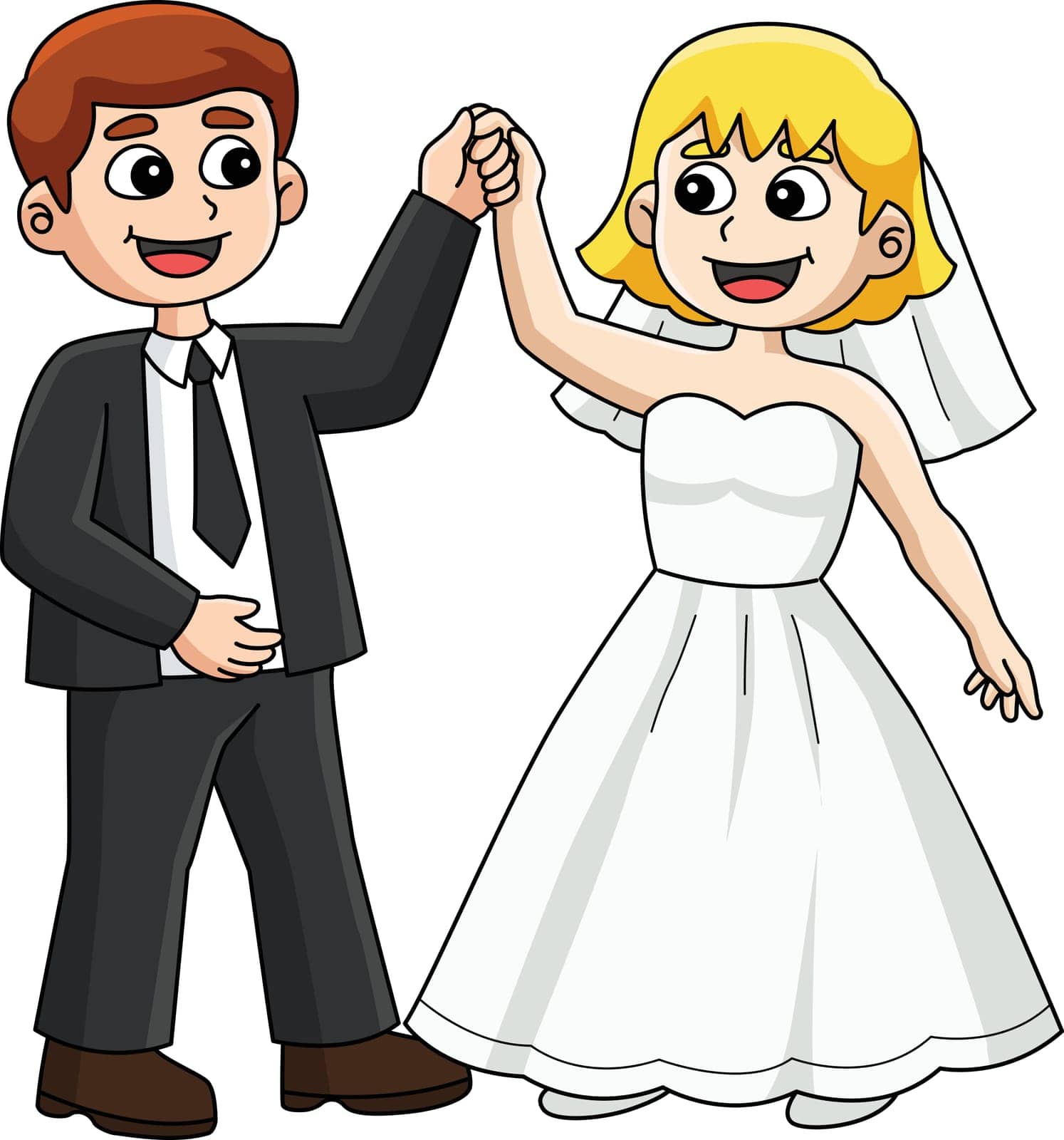 This cartoon clipart shows a Wedding Groom And Bride Dancing illustration.