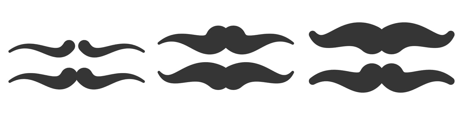 Set of vector Mustache icons. Black silhouettes of hipster Mustaches. Mustaches for party.