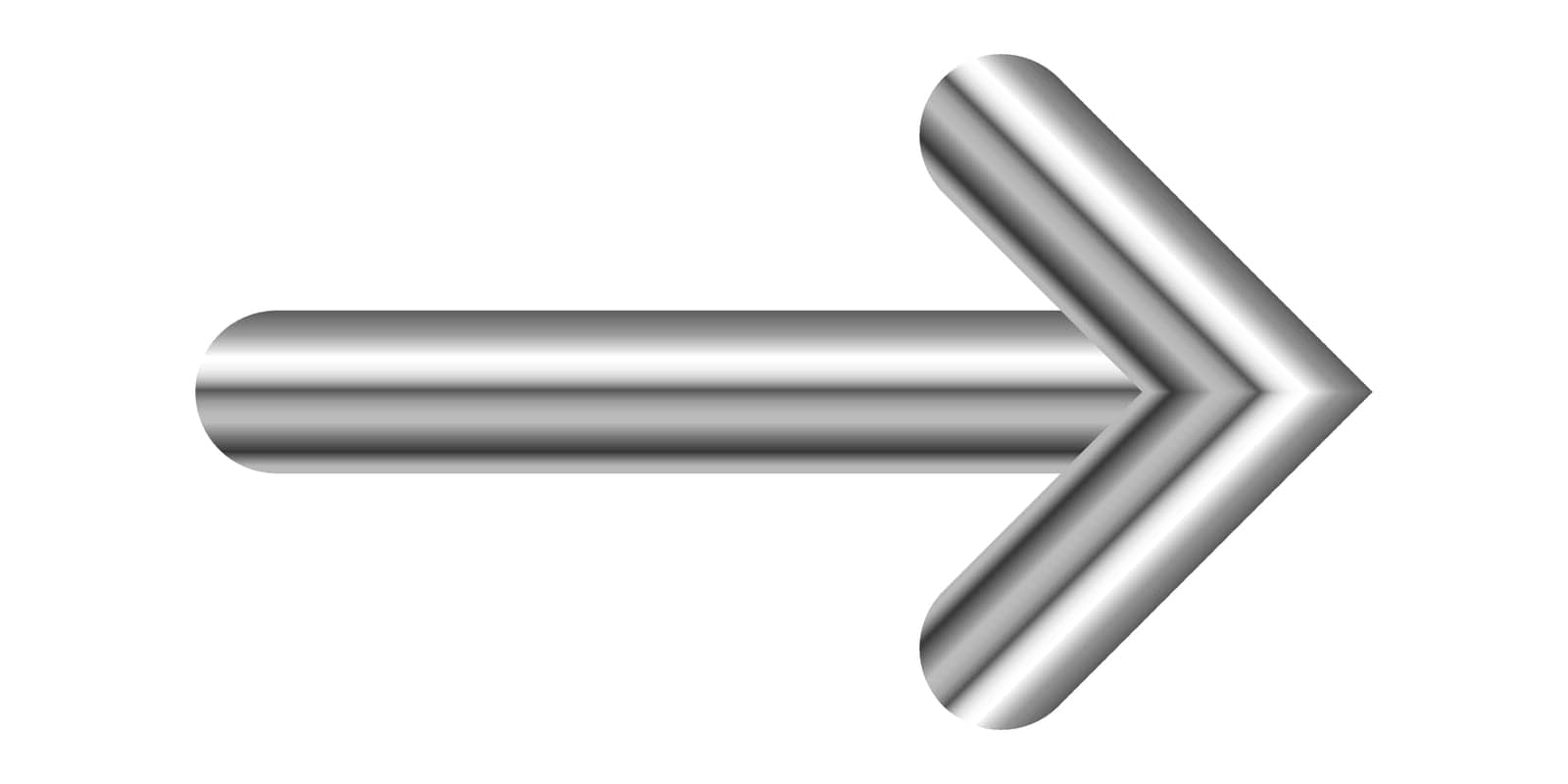 Metal right arrow isolated. Vector silver arrow. Chrome rounded Arrow