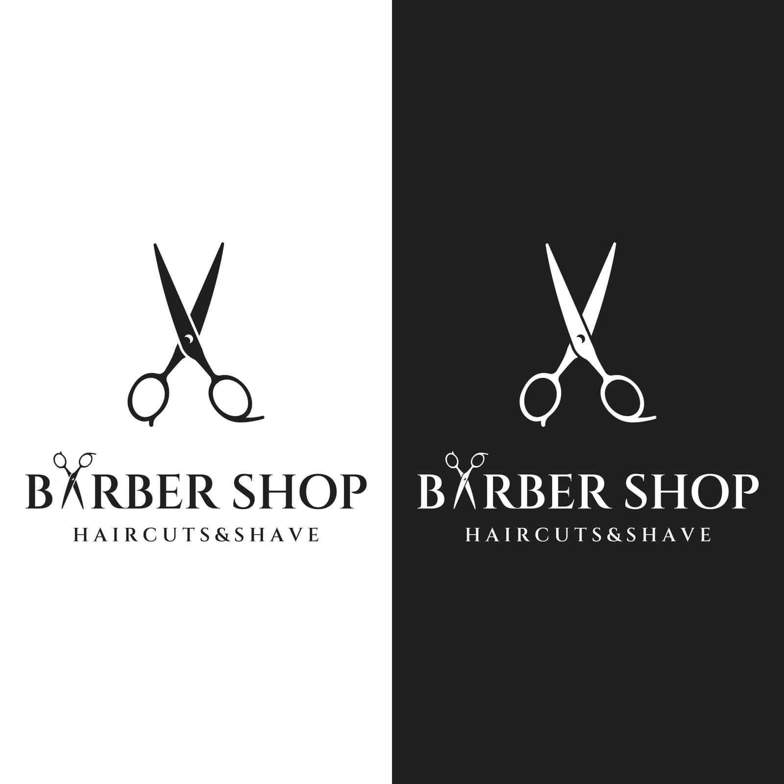 Creative and simple classic haircut salon scissors template Logo design isolated on black and white background.For business, barbershop, salon, beauty. by Mrsongrphc
