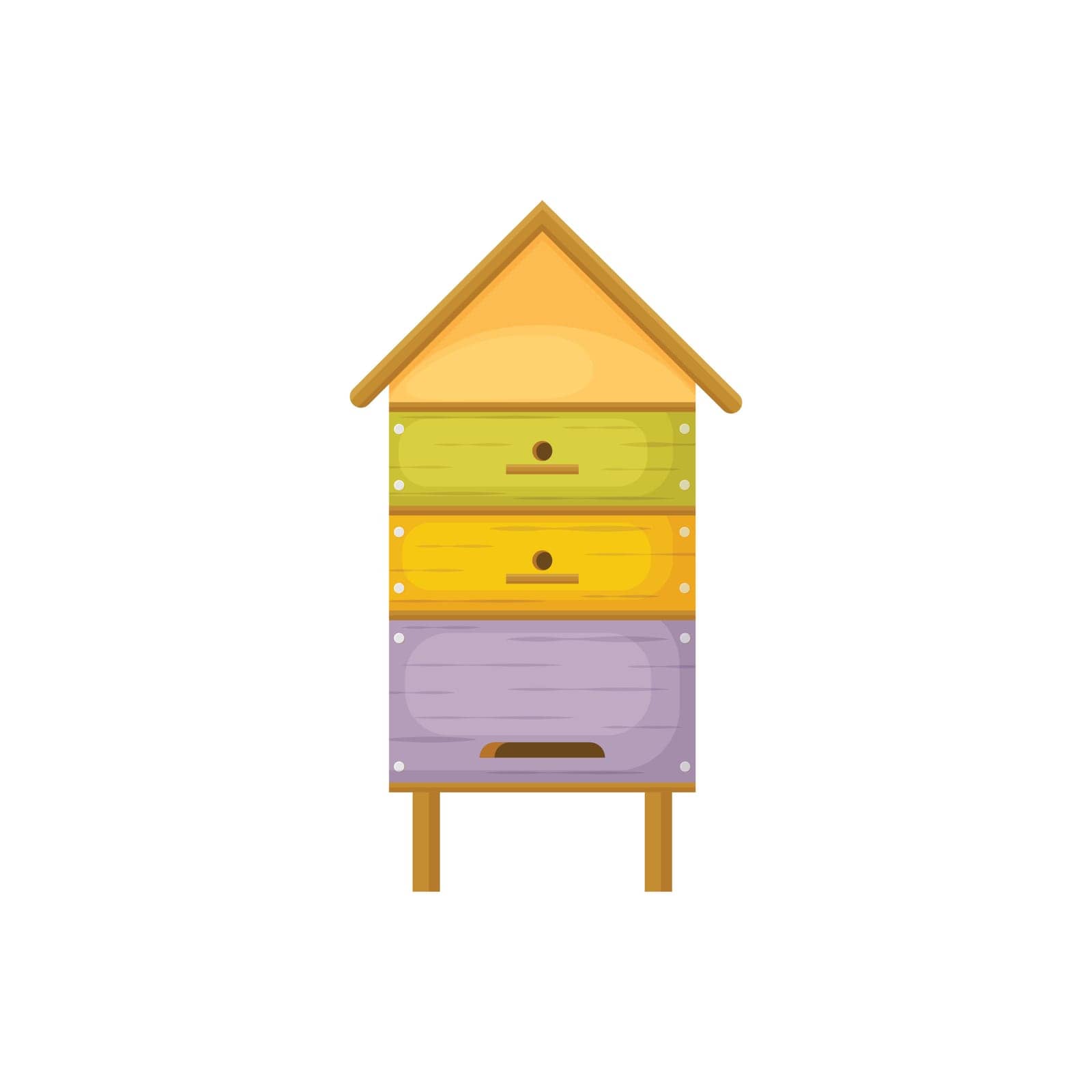 Hive. Wooden multicolored beehive. A large house for bees made of wood. Vector illustration isolated on a white background.